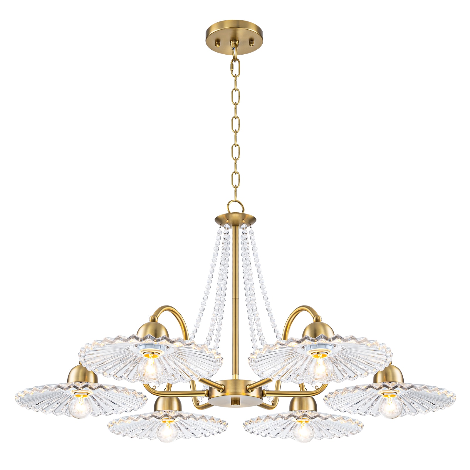 MENCOLULU Pleated Umbrella-Style Clear Glass 6 -Light Gold Beaded Metal Chandelier