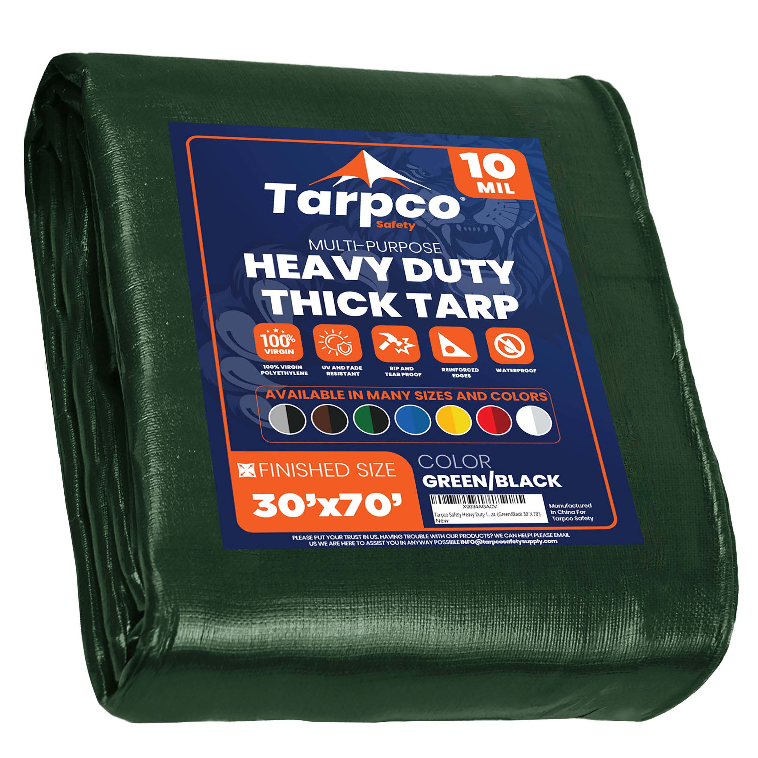 Tarpco Safety TS-153-30X70 30-ft x 70-ft Green Waterproof Commercial Polyethylene 10-Mils Tarp