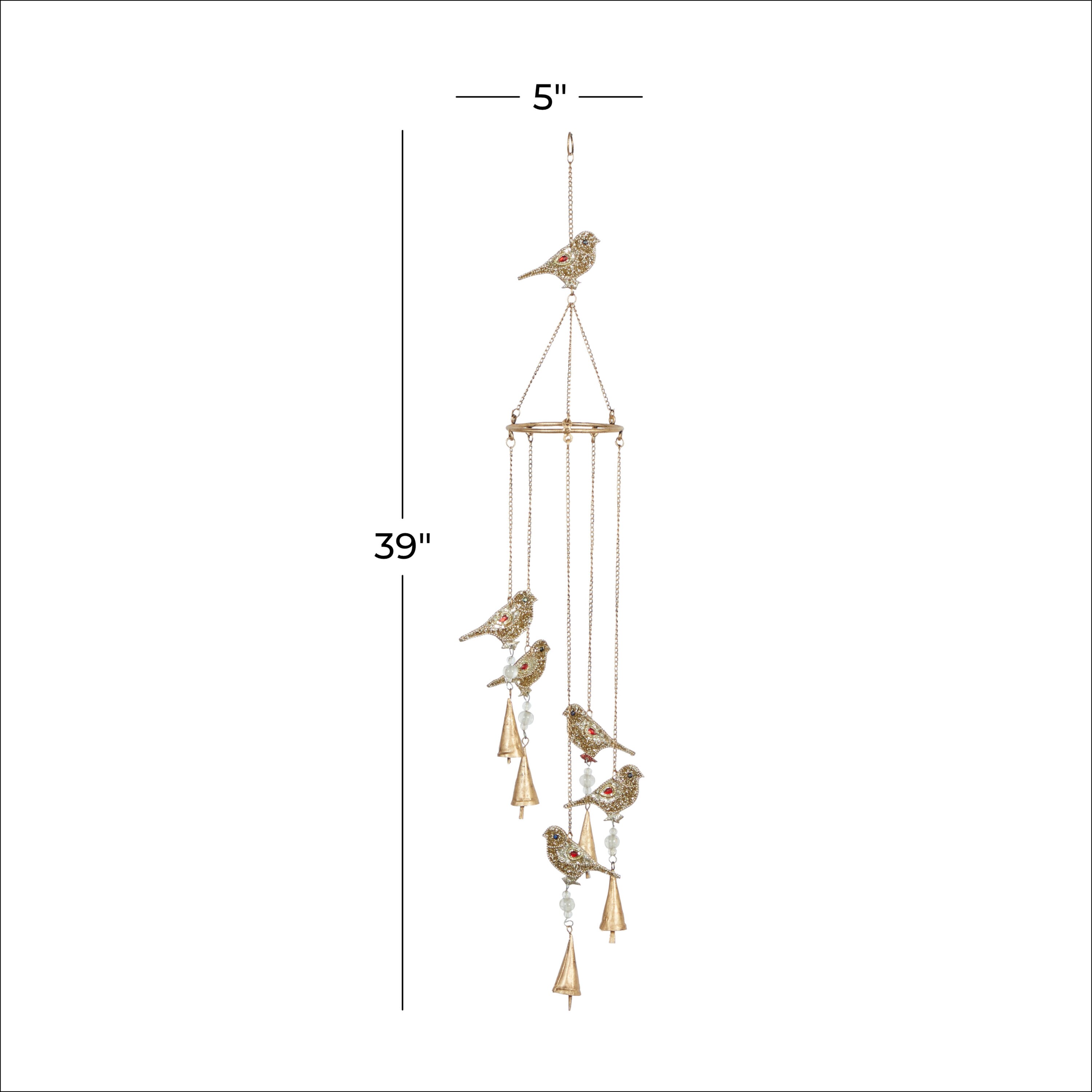 Gold Metal Bird Windchime with Glass Beads and Bells