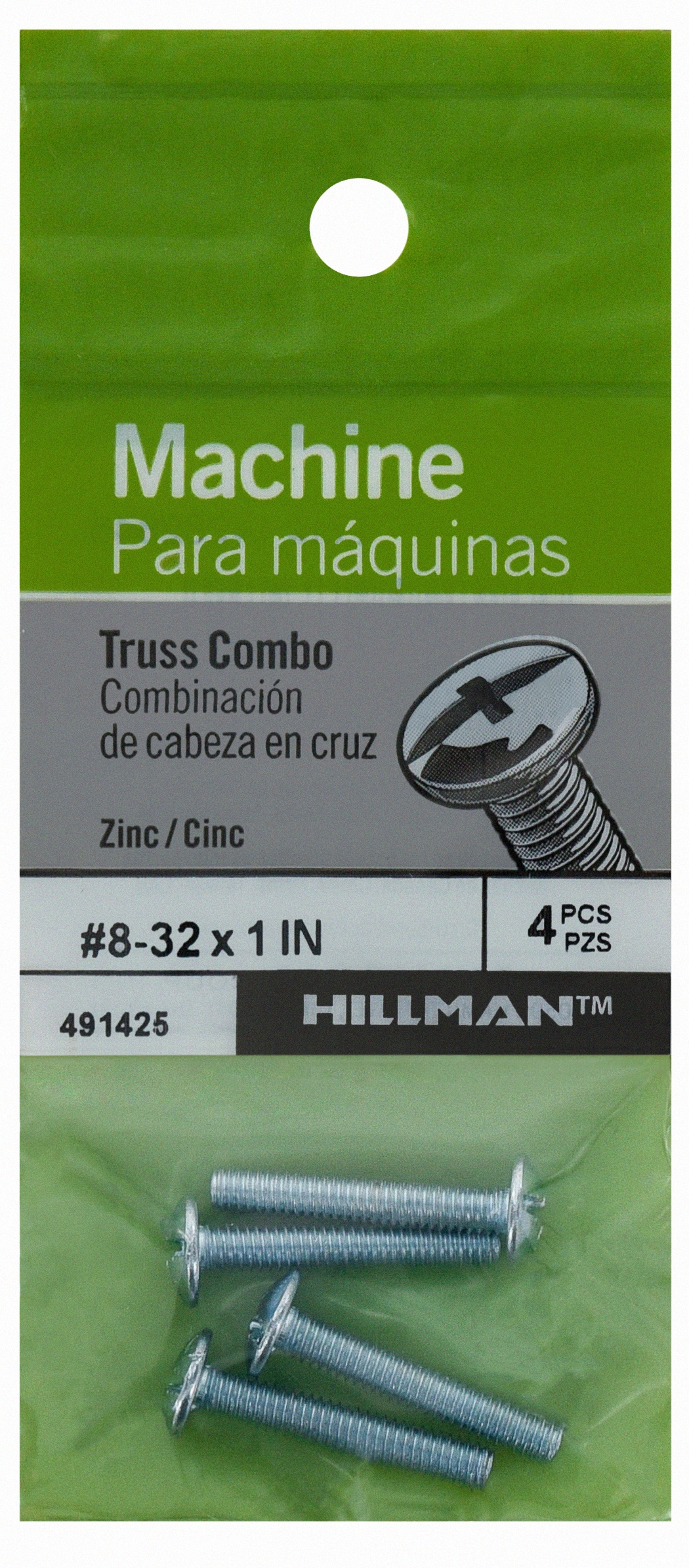 Hillman 491425 #8 - 32 x 1-in Phillips/Slotted combination -Drive Machine screws ( 4 -Count )