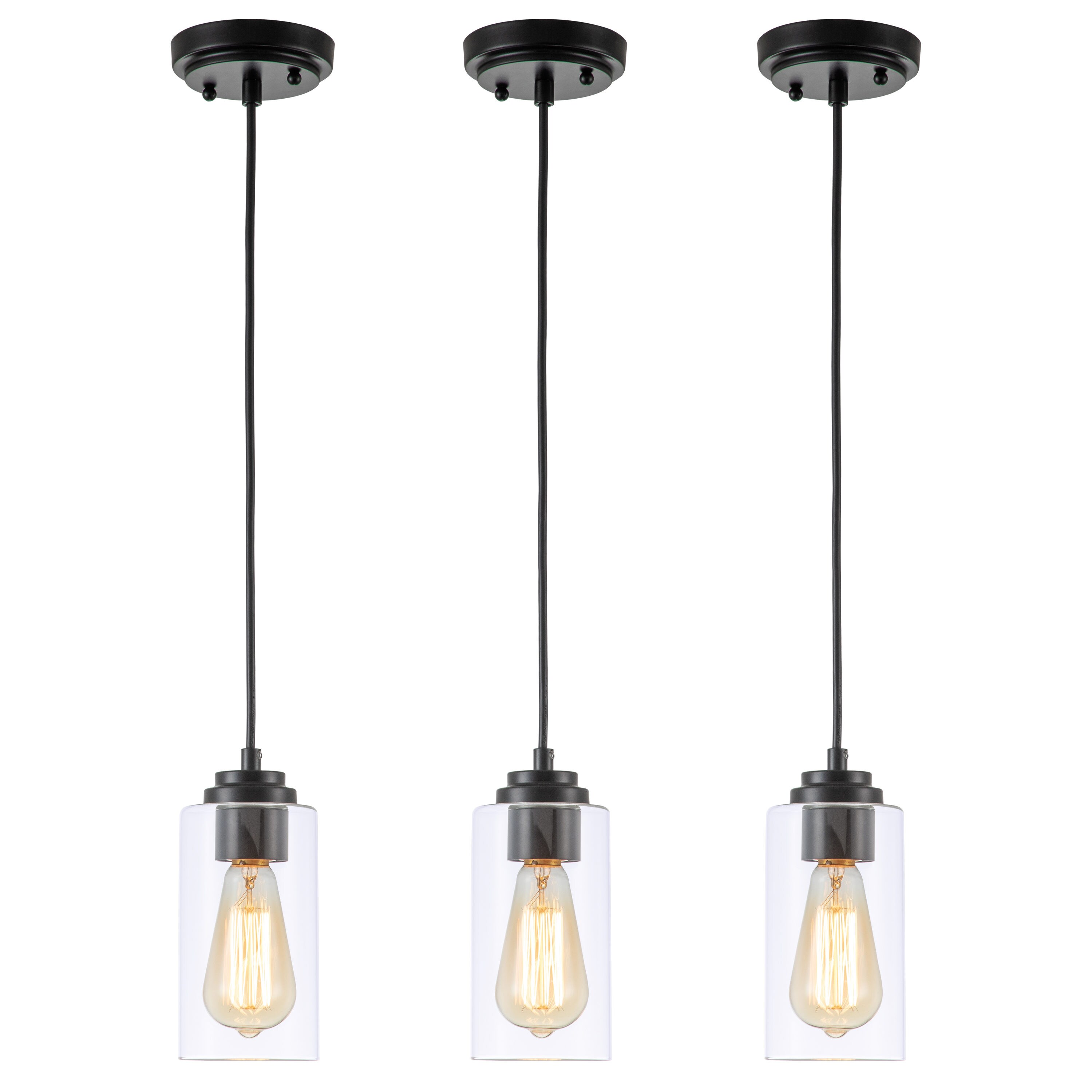 Black and Nickel Mini Pendant Light with Clear Glass Shade