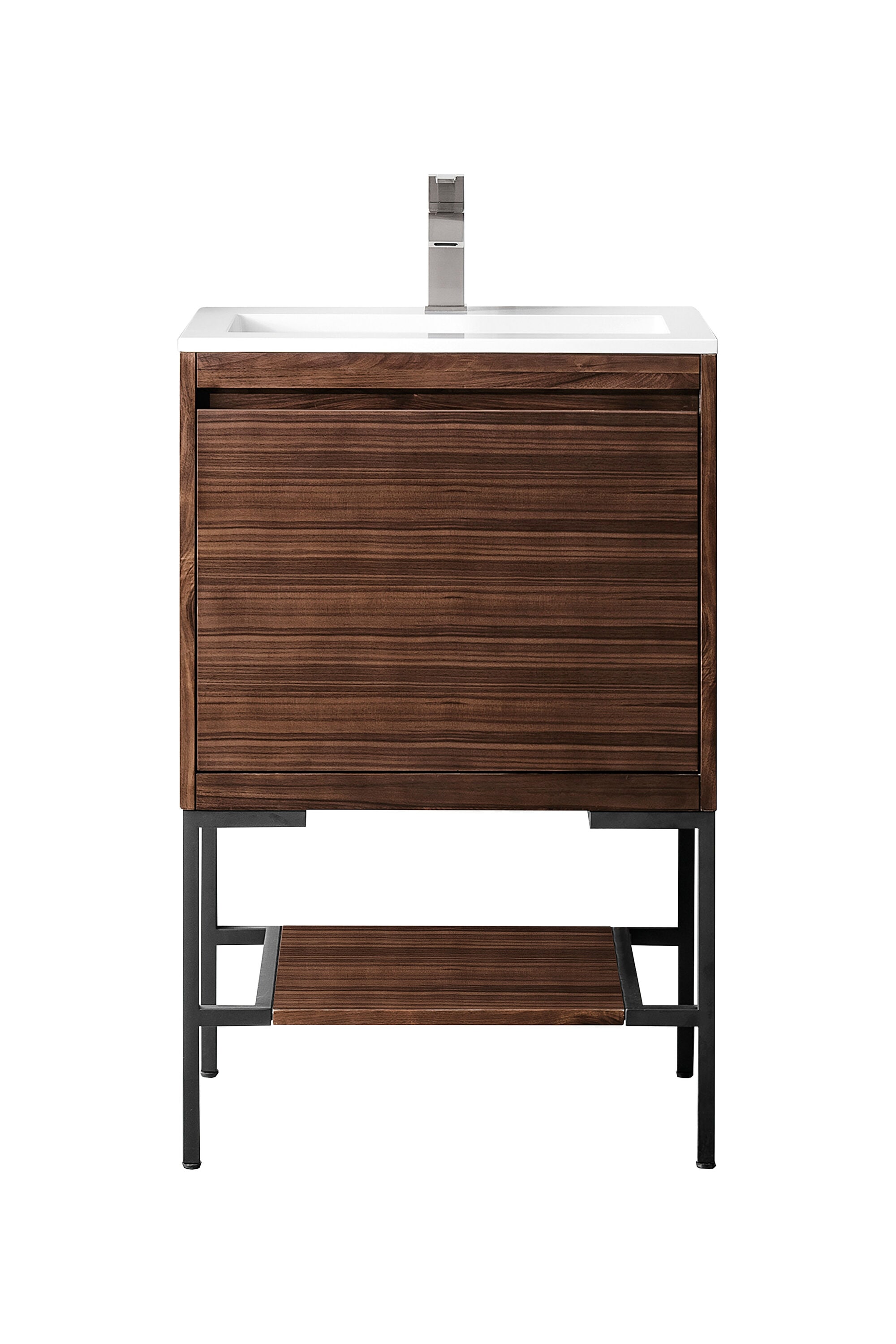 James Martin Vanities 805-V23.6-W-MB-GW Mantova 24-in Mid-century Walnut Single Sink Bathroom Vanity with Glossy White Engineered Stone Top
