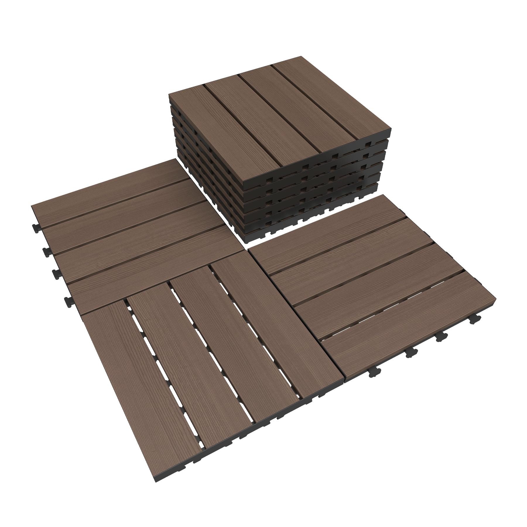 Wooakway 9 Pcs Interlocking Deck Tiles 12 x 12 HDPE Outdoor Flooring Patio Flooring Outdoor Waterproof for Deck Garden Poolside All Weather Use