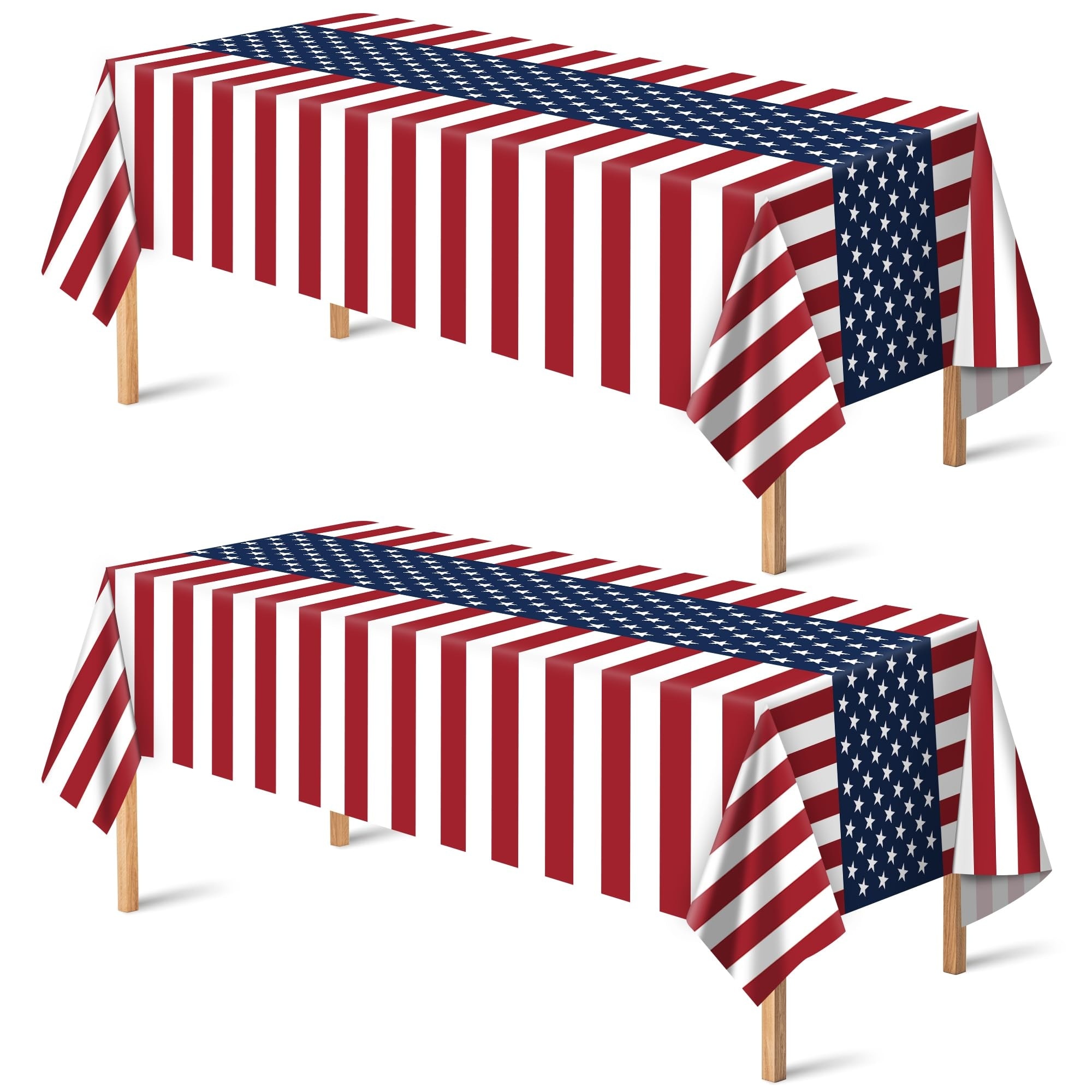 Phewnyzo Patriotic American Flag Plastic Tablecloth 54 x 108 Inches 2 Pack for Fourth of July Memorial Day Veterans Day Indoor Outdoor Party #LPW0519W021