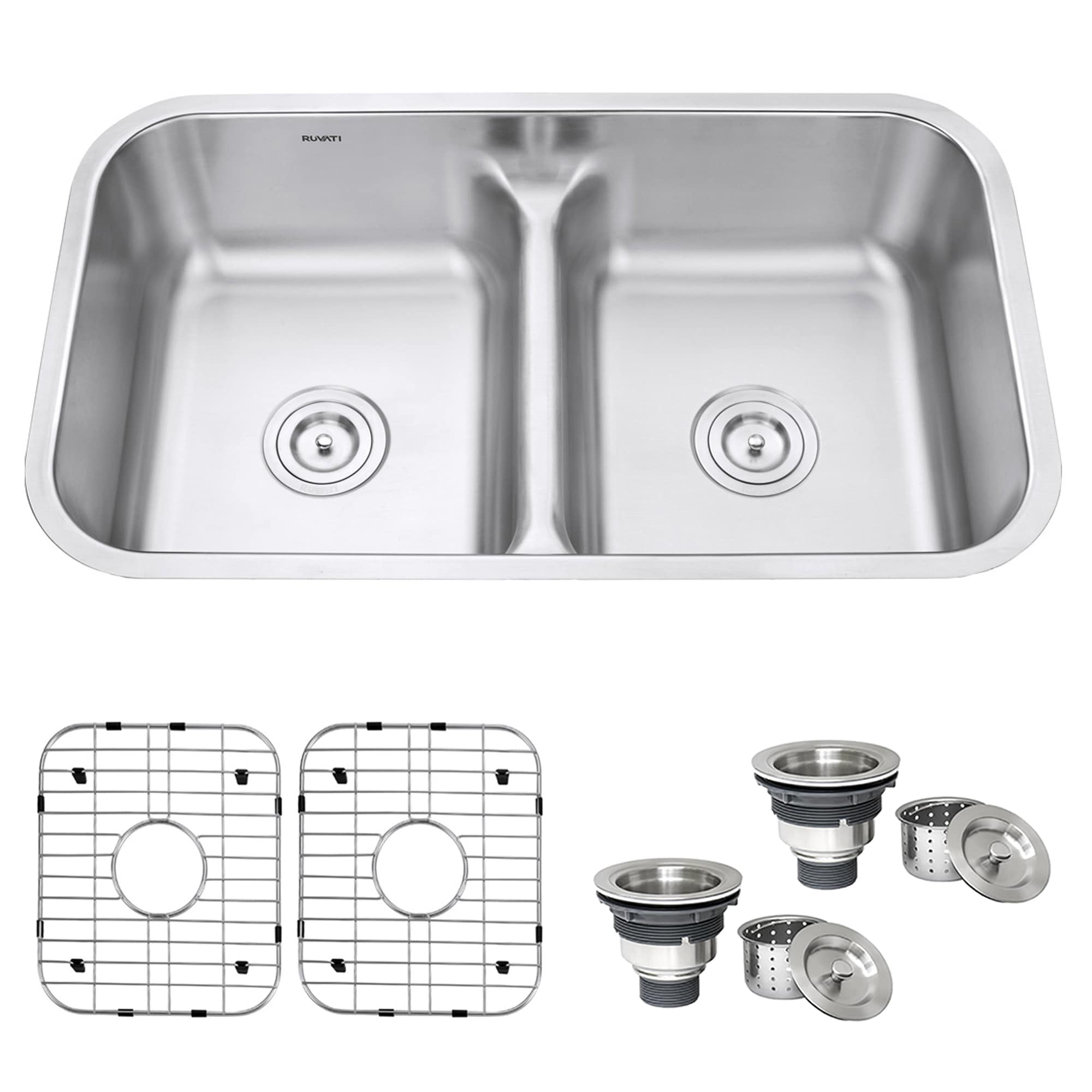 32-1/2 in. 50/50 Low Divider Stainless Steel Kitchen Sink & Industrial  Faucet - Bed Bath & Beyond - 20631654