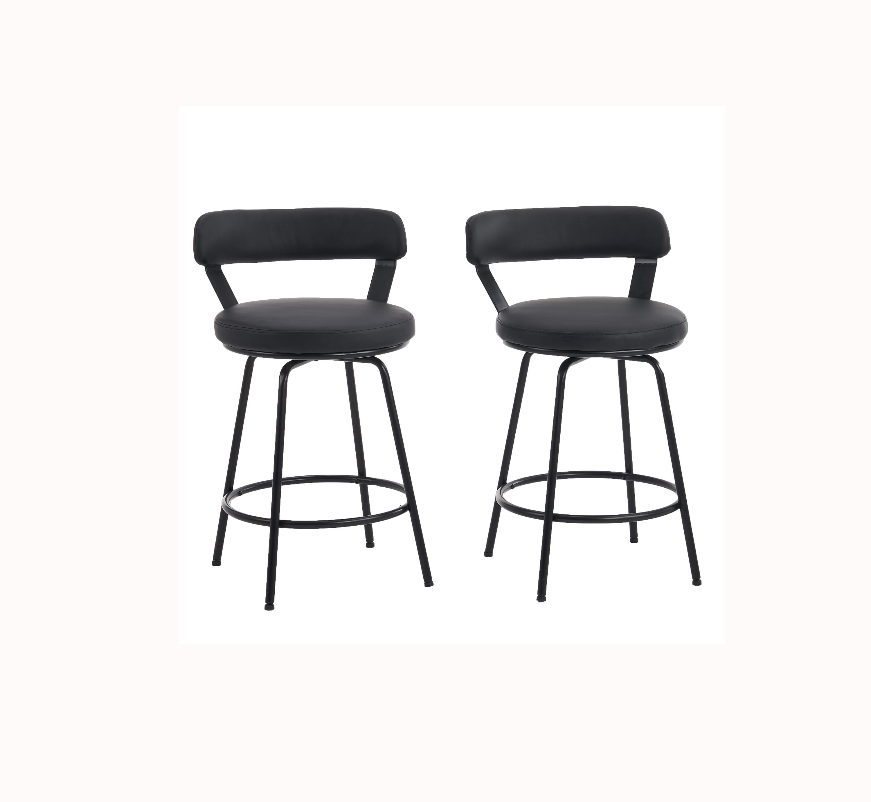 Home 2 Office Set of 2 Black 32.7-in H Bar height Upholstered Swivel Metal Bar Stool
