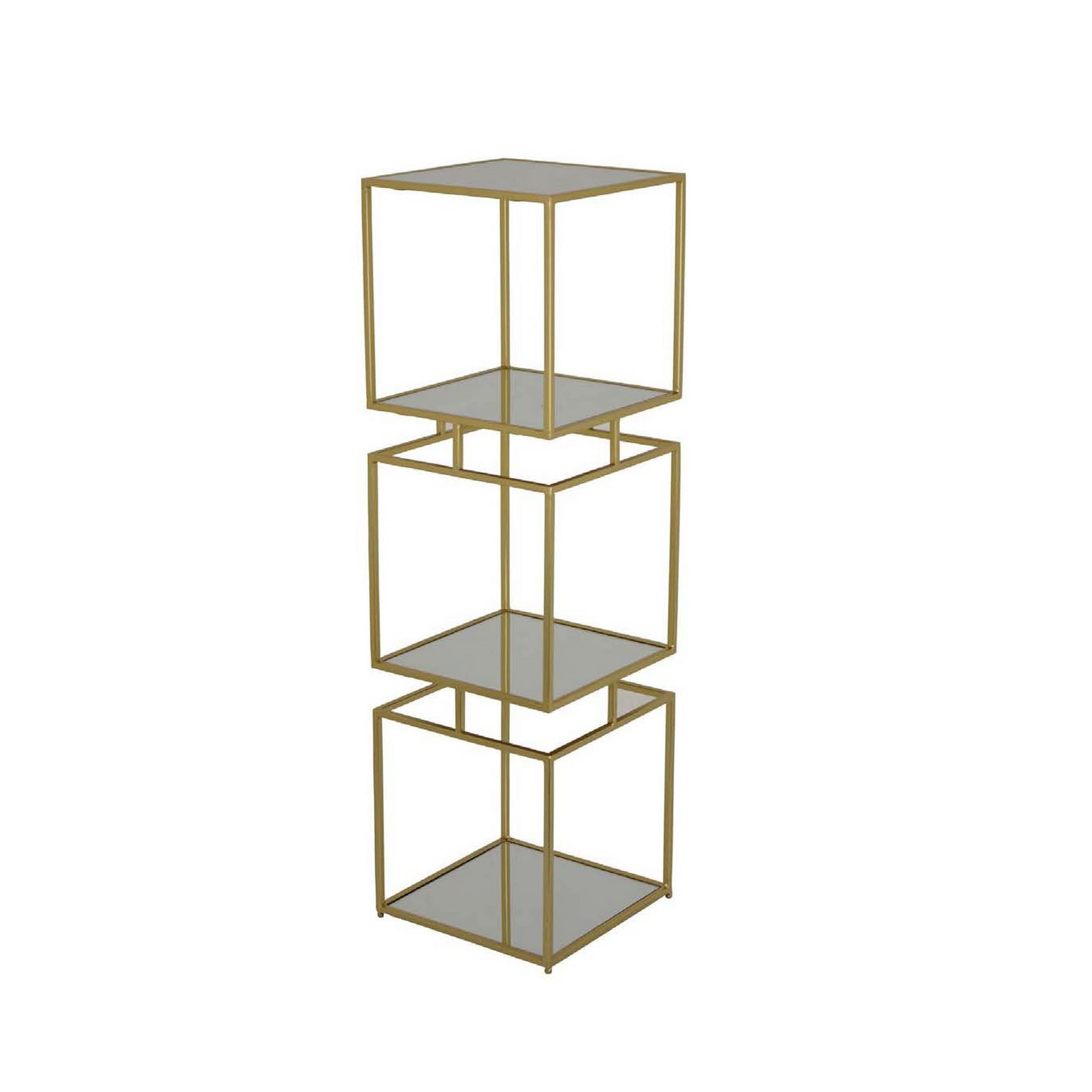 Benzara BM309920 40.75-Inches H x 11.75-Inches W Gold, Mirror Indoor/Outdoor Square Mirror Plant Stand