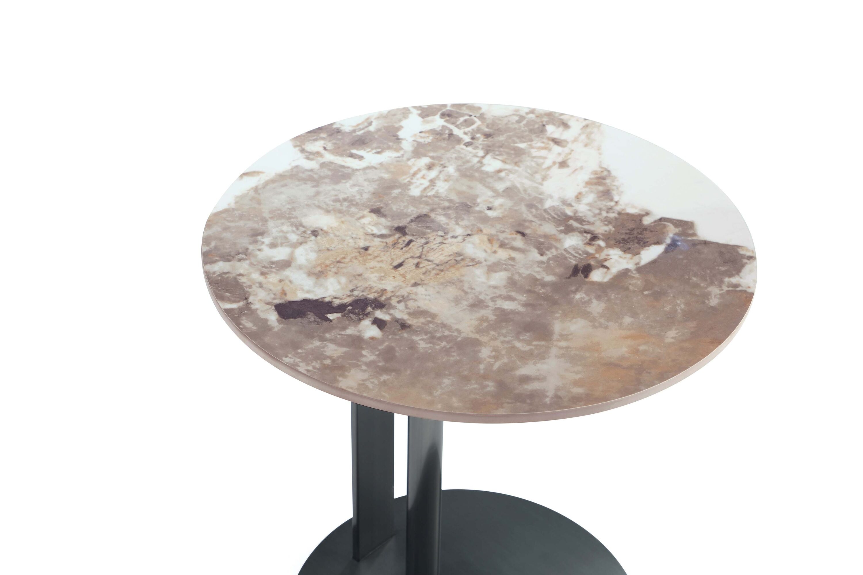 Modern Round Stone and Metal Accent Table