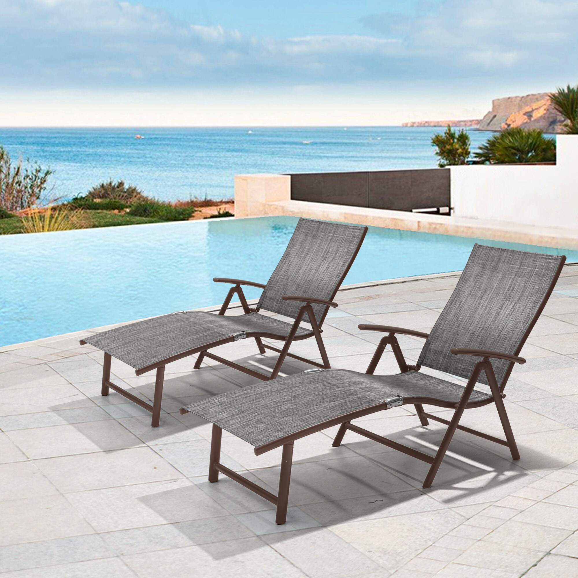Crestlive Products Patio chaise lounge Set of 2 Aluminum Frame In Brown ...