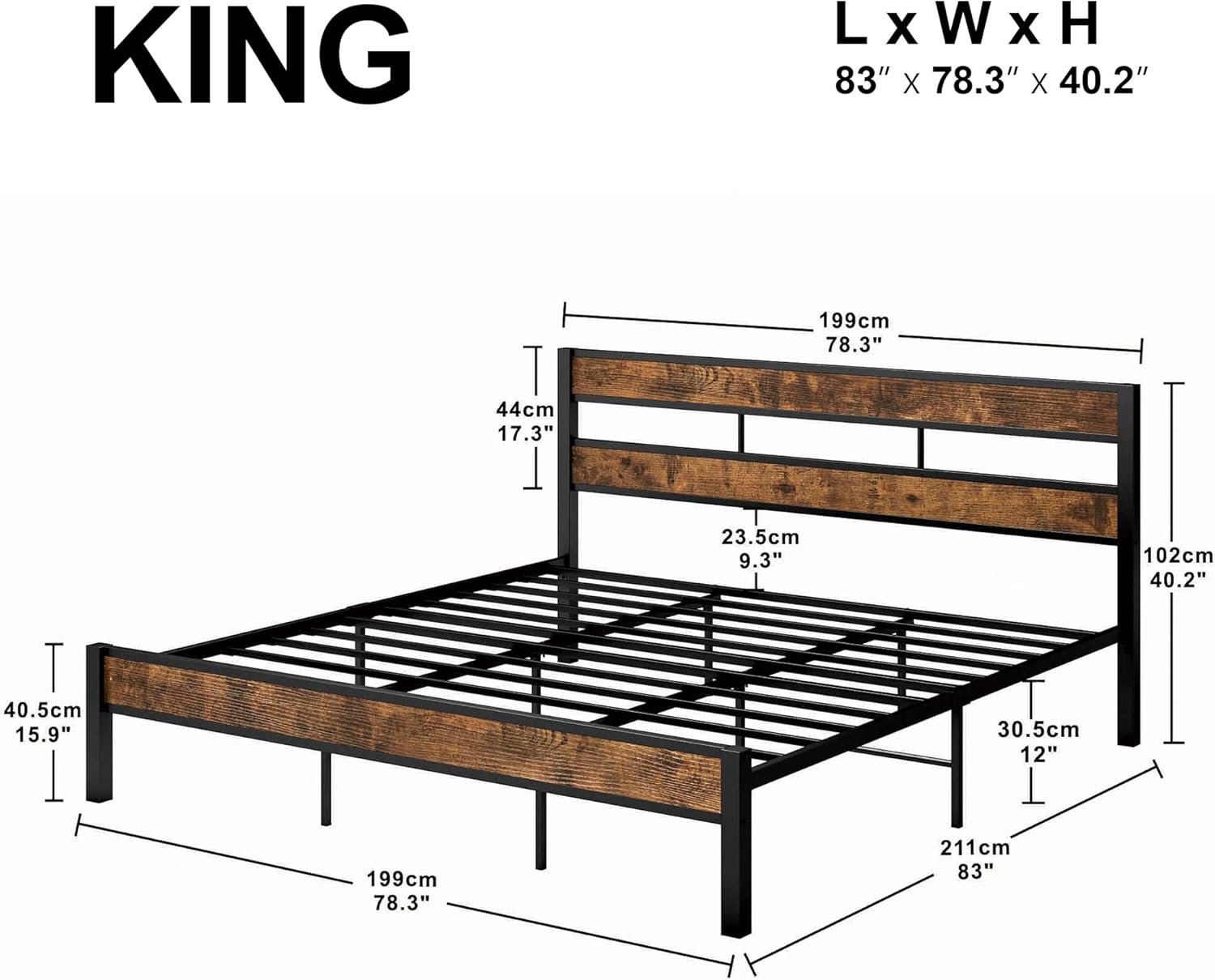 ❋KING U88❋ Likimio 78.3-in W Vintage Brown King Bed Frame with Headboard in