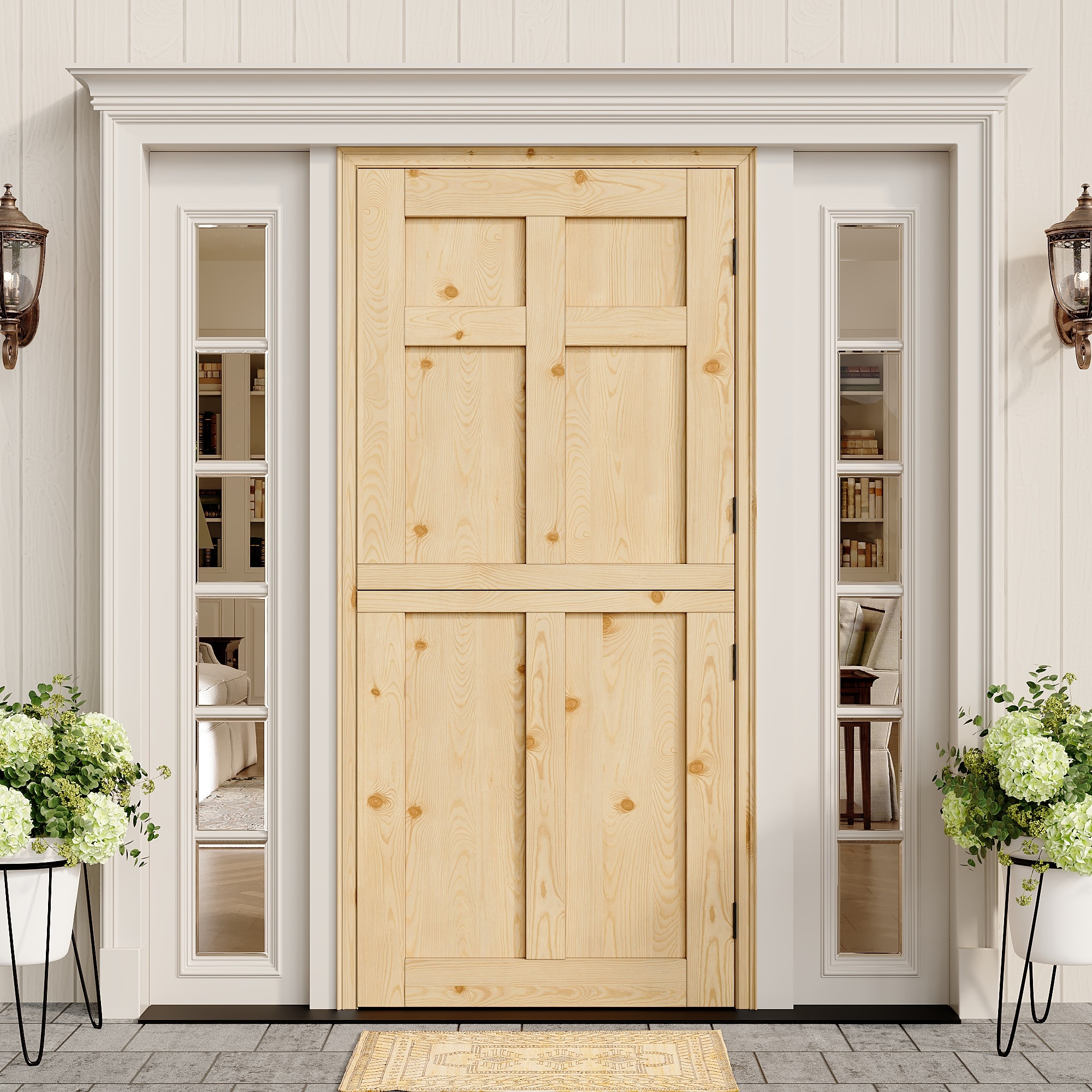 JUJUBON Front door Wood No glass Universal reversible pine Unfinished Slab Dutch Front Door Solid core