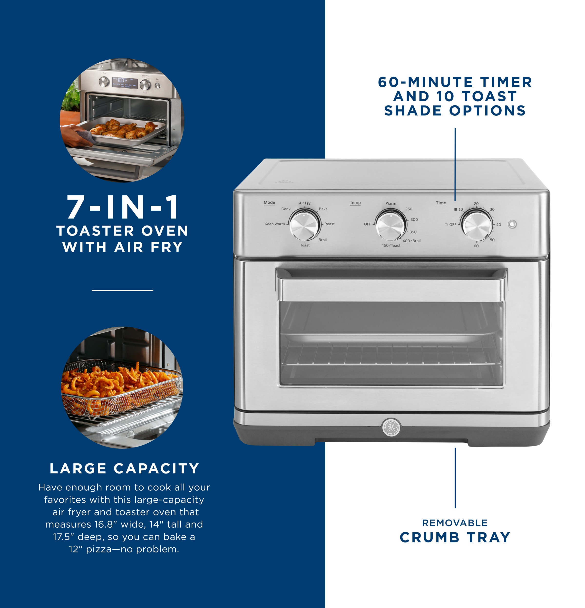  Galanz Large 6-Slice True Convection Toaster Oven, 8-in-1 Combo  Bake, Toast, Roast, Broil, 12” Pizza, Dehydrator with Keep Warm Setting,  Retro Blue : Home & Kitchen