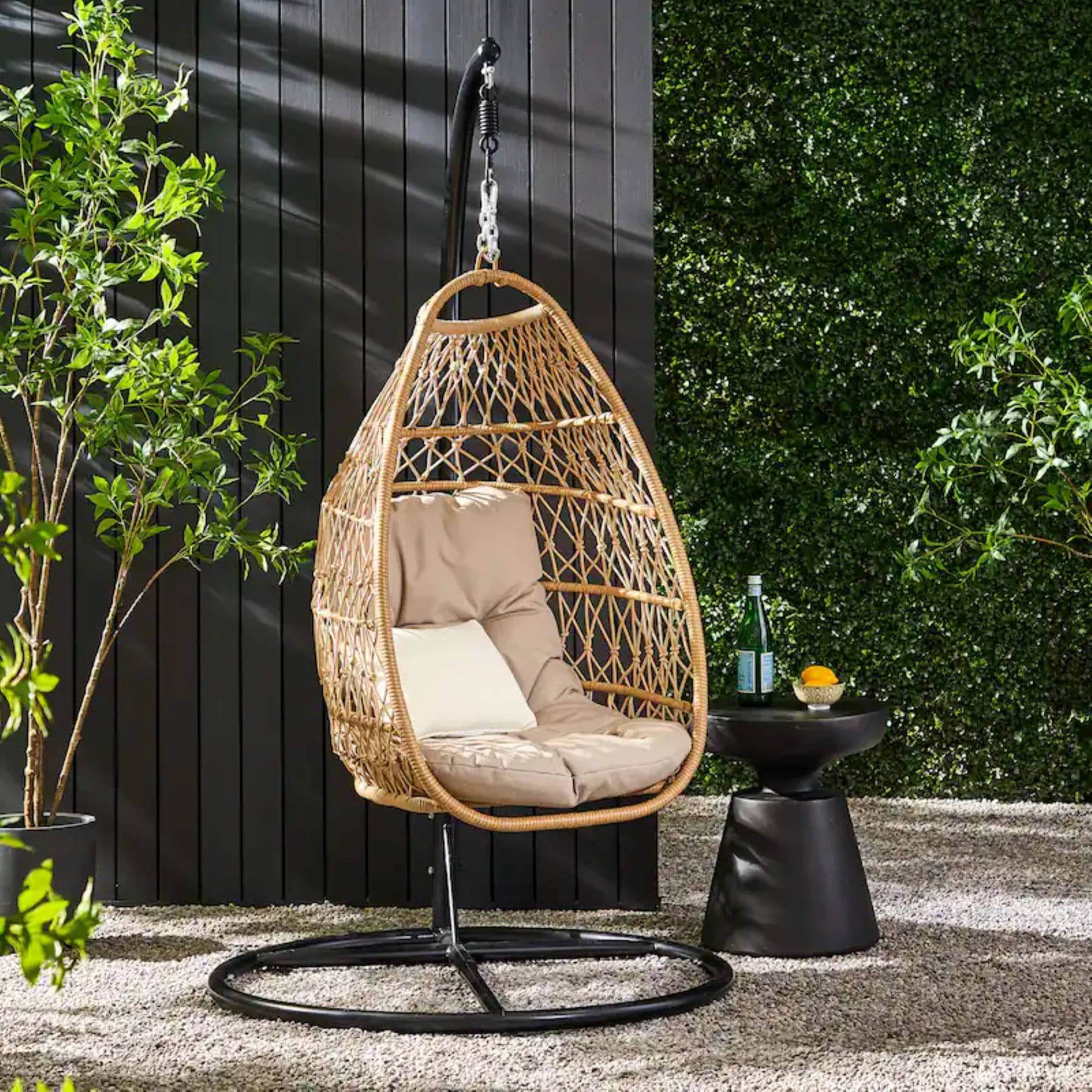 Christopher Knight Home - Elmcrest Outdoor Wicker and Rope Foldable Hanging Basket Shaped Hammock...