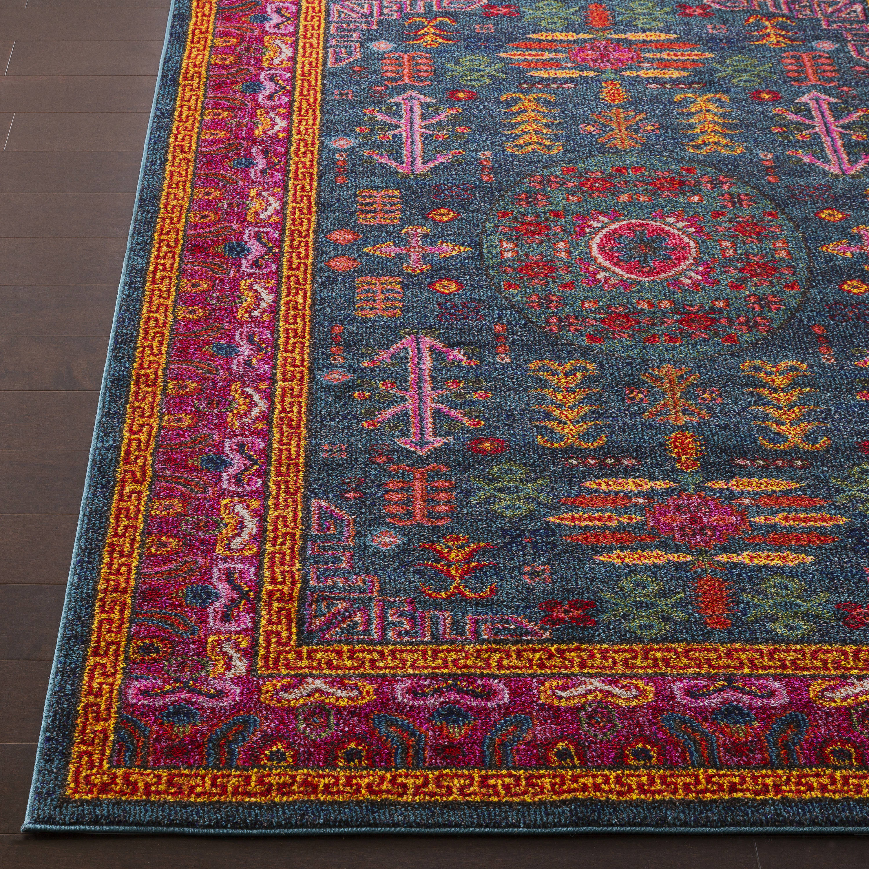 Anika Blue Geometric Synthetic 5'3" x 7'3" Area Rug