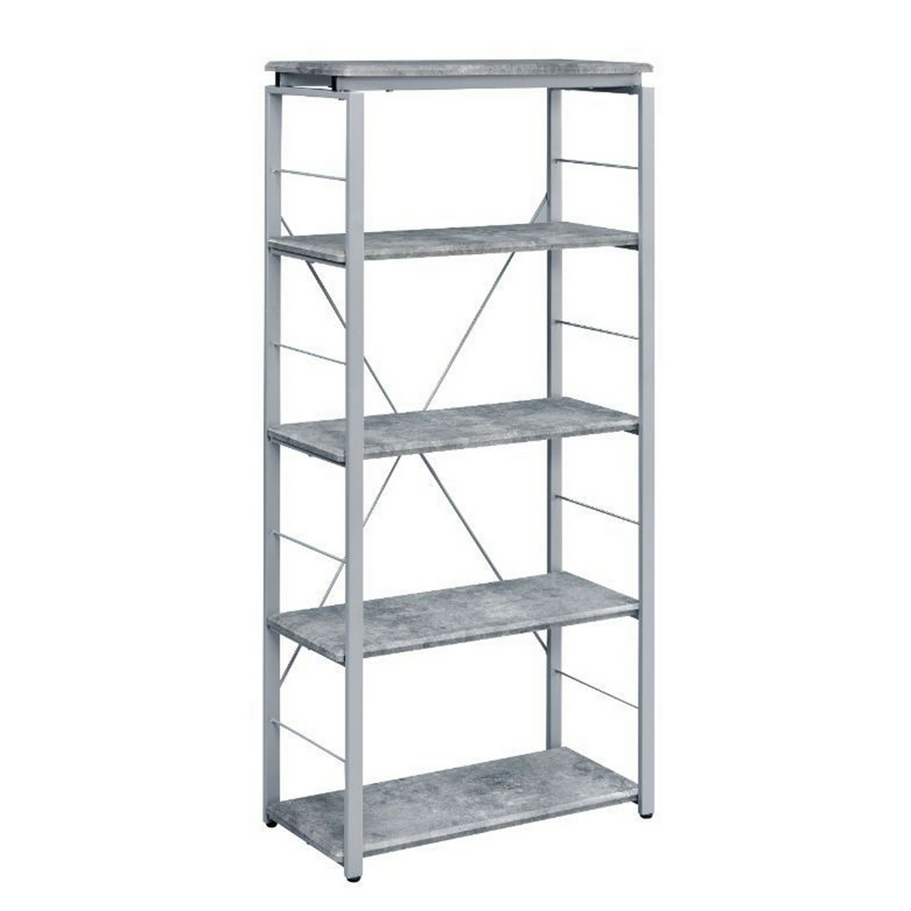 Benzara BM209626 Gray and Silver Metal 5-Shelf Bookcase (9-in W x 54-in H x 24-in D)