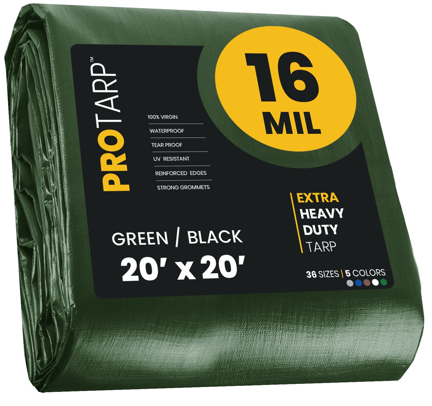 PROTARP PT-103-20X20 20-ft x 20-ft Green Waterproof Commercial Polyethylene 16-Mils Tarp