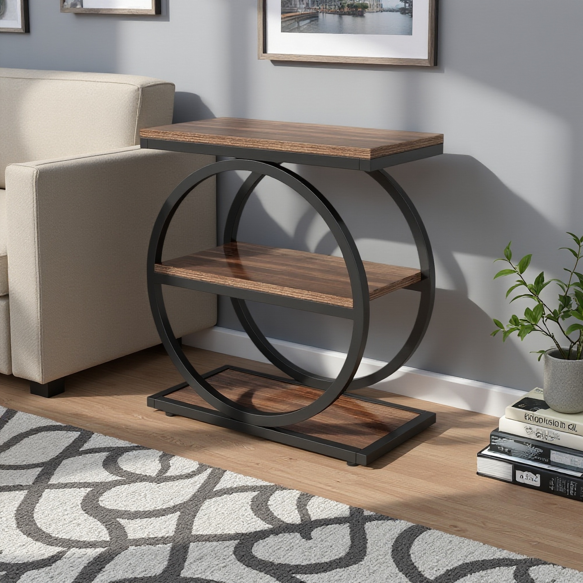 zwyo hosimu 23.64-in W 3 Tier End Table with MDF Shelves Round Metal ...