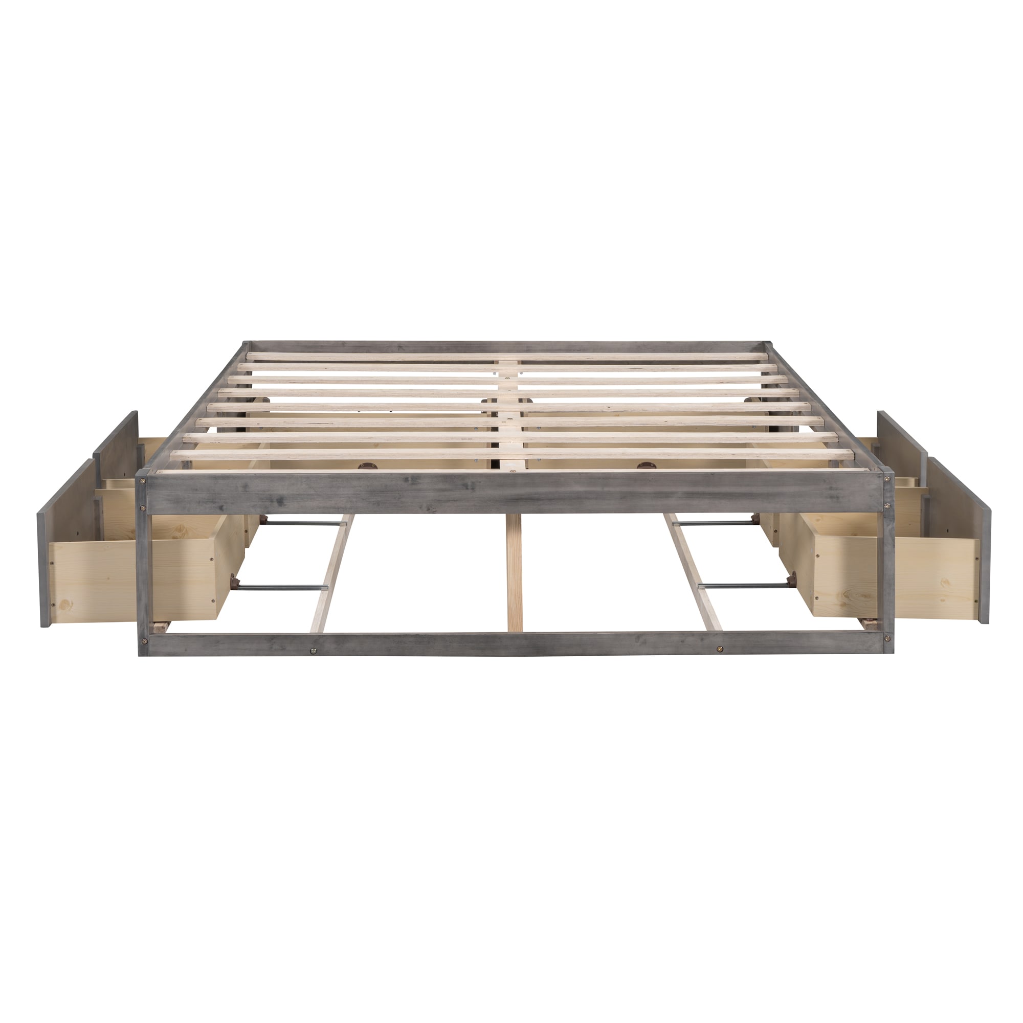 Qualler FSUBLK336E Antique Gray Queen Wood Platform Bed with Storage