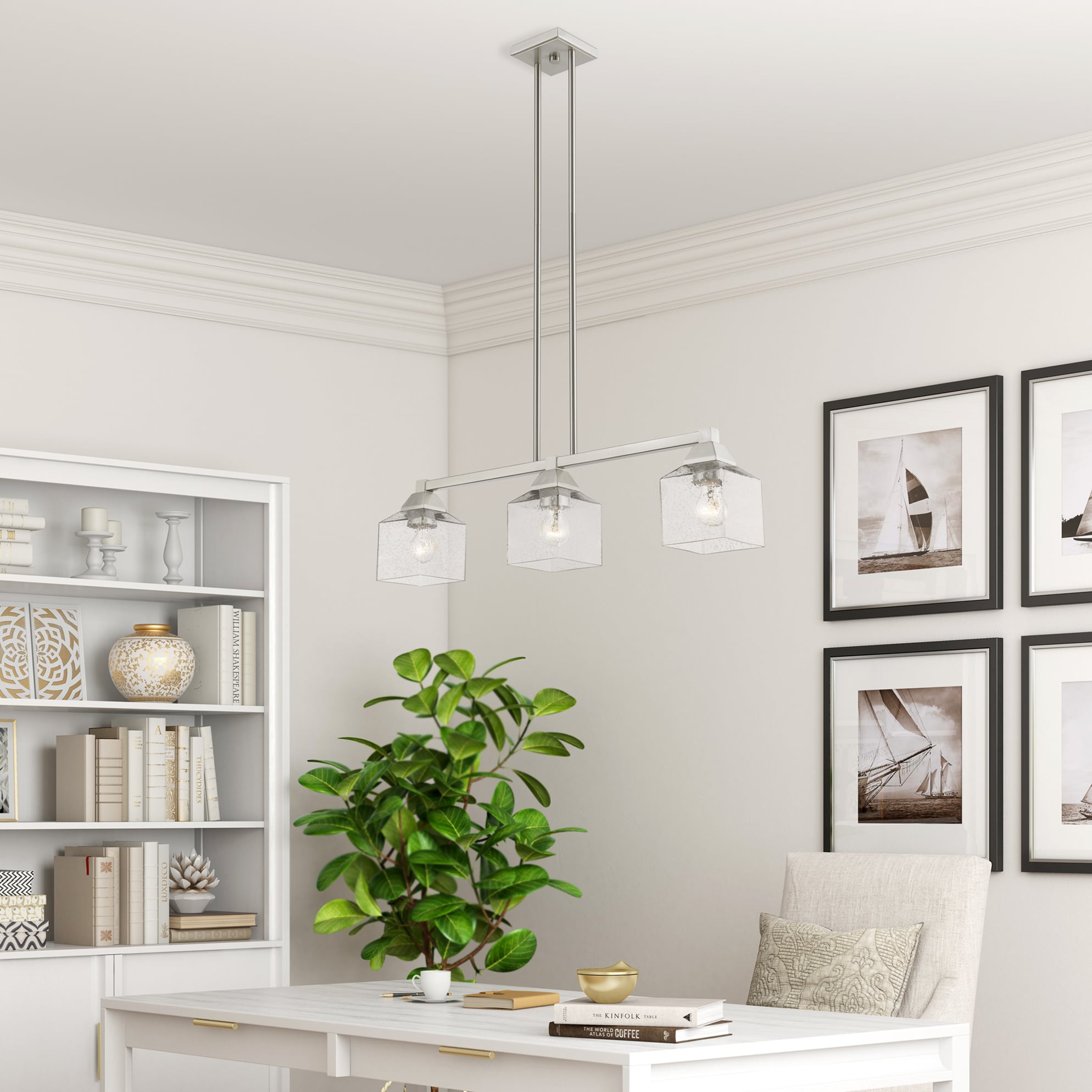 Aragon Brushed Nickel 3-Light Linear Chandelier with Clear Seeded Glass