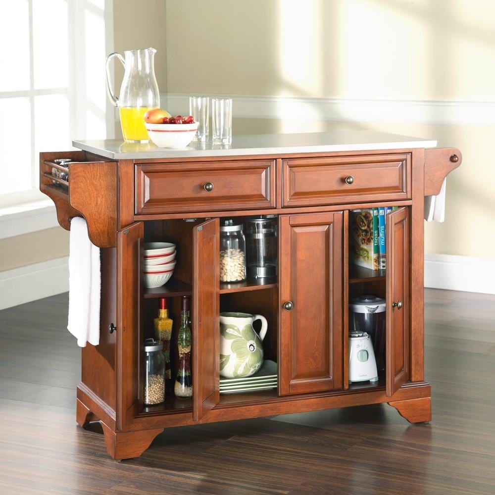 Crosley Furniture Brown Composite Base with Stainless Steel Metal Top Kitchen Island (18-in x 52-in x 36-in)