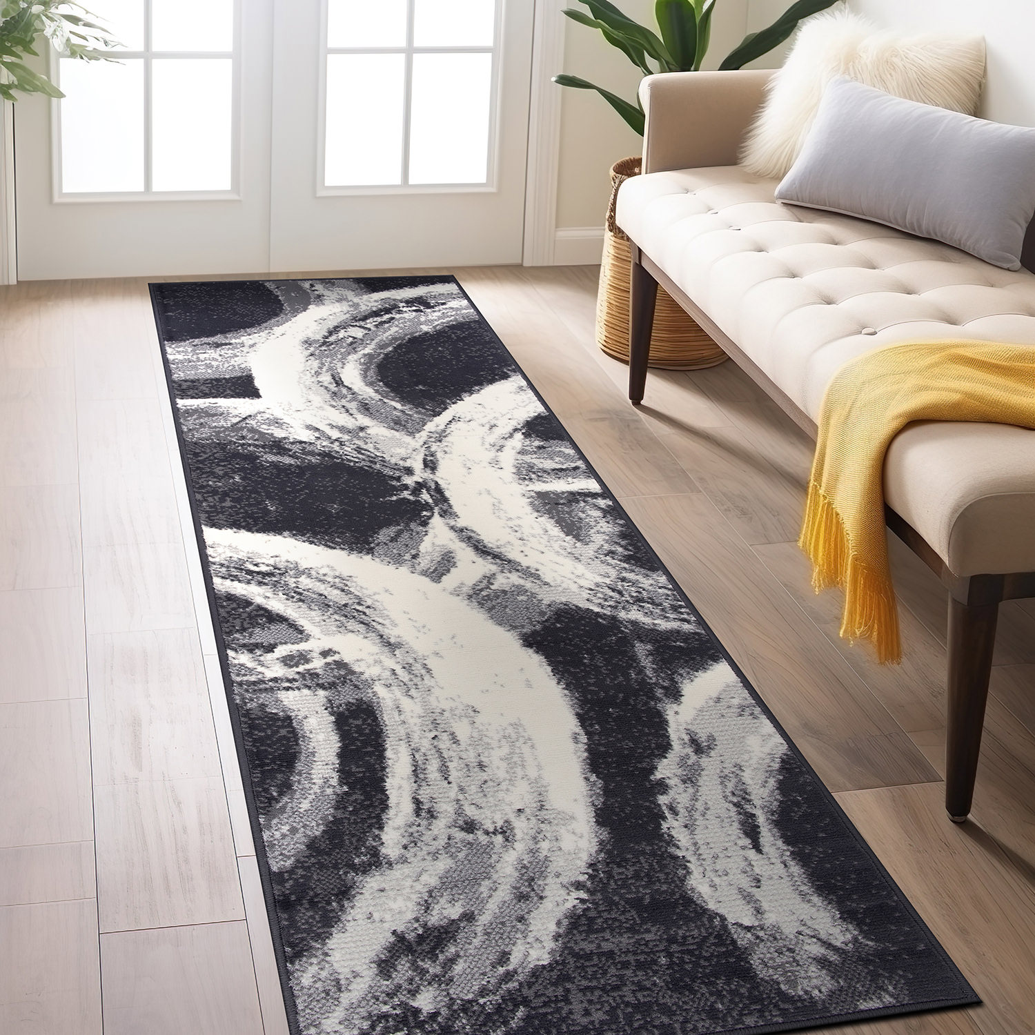World Rug Gallery 3013DARKGRAY2X7 2 x 7 (ft) Loomed Polypropylene Gray Rectangular Indoor Abstract Runner rug