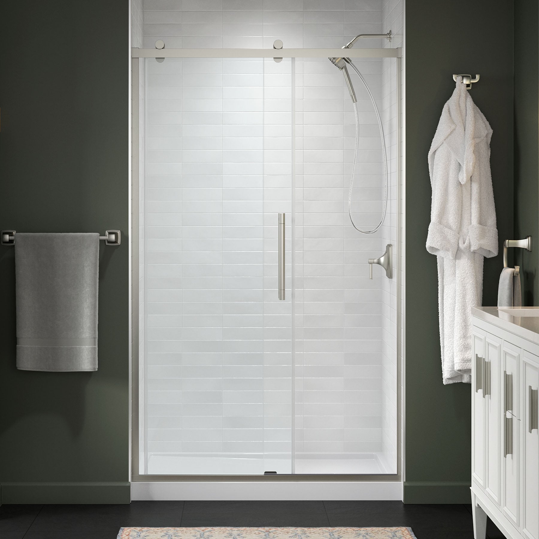 KOHLER 702472-8L-BNK Premise Brushed Nickel Shower Door Thick Glass