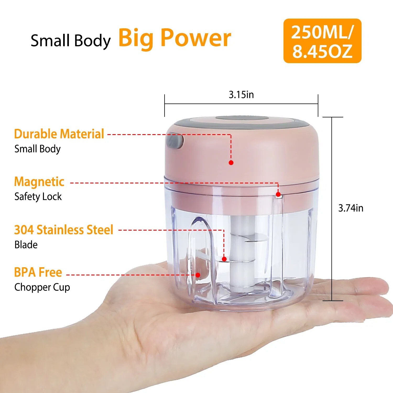 BEARSOLIM Mini Electric Garlic Chopper Ginger Chopper with 8.45OZ ...