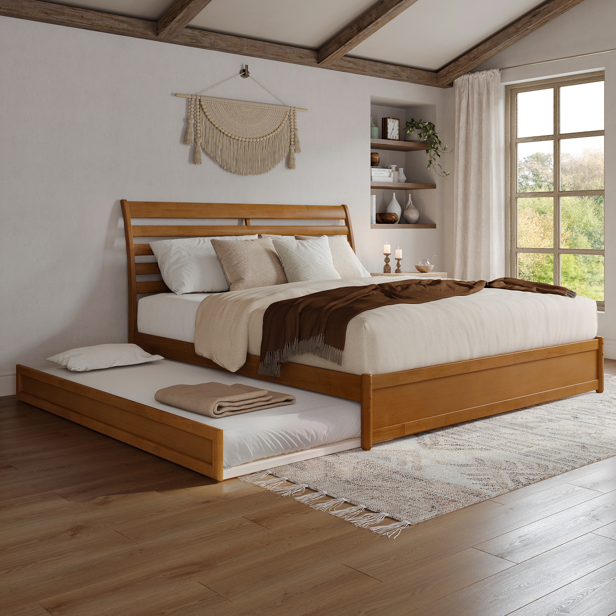 AFI AR978725T King Light Toffee Wood Trundle Bed with Headboard