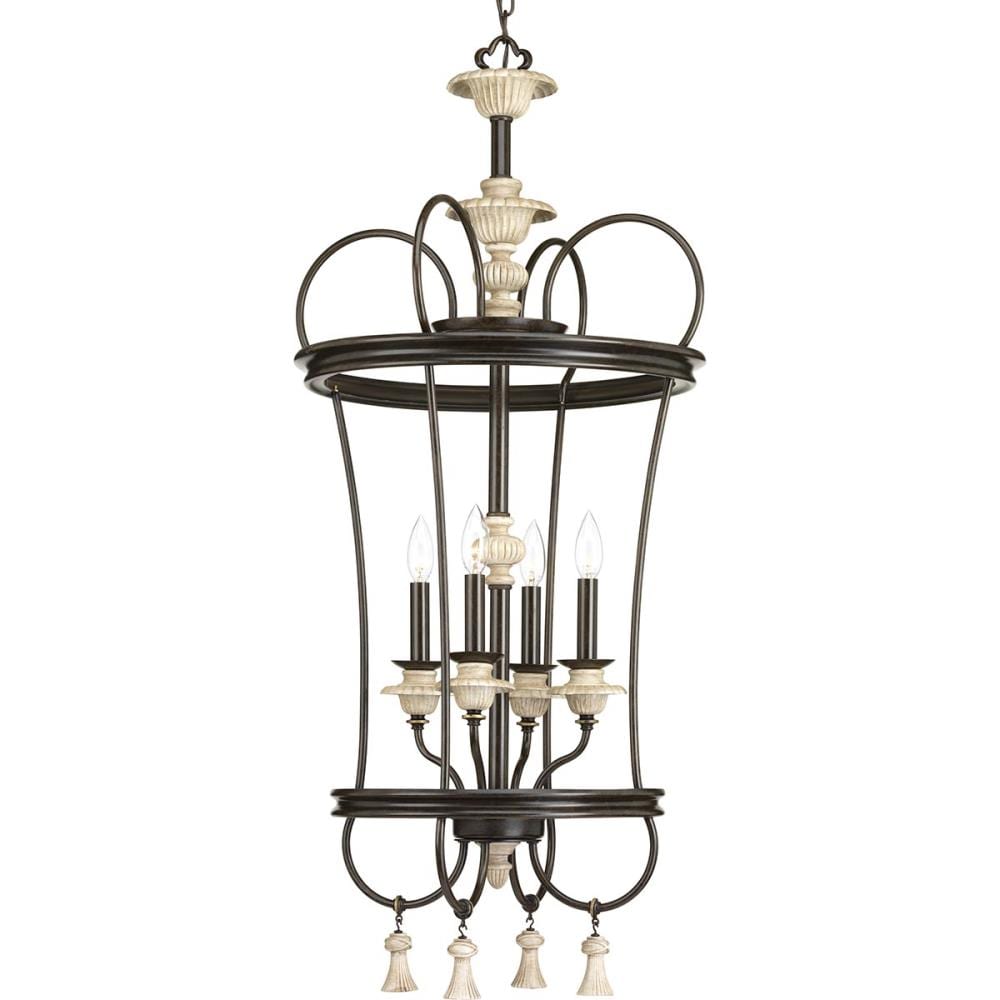 Progress Lighting P500091-077 Bergamo 4-Light Forged Bronze Transitional Lantern Led, Hanging Pendant Light