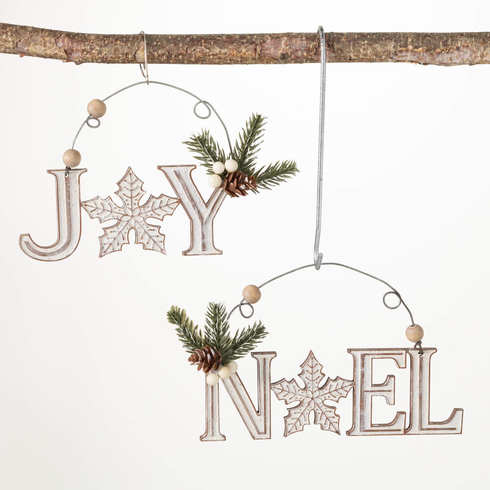 Sullivans OR10679 2 -Pack White Noel Standard Indoor Ornament set Shatterproof