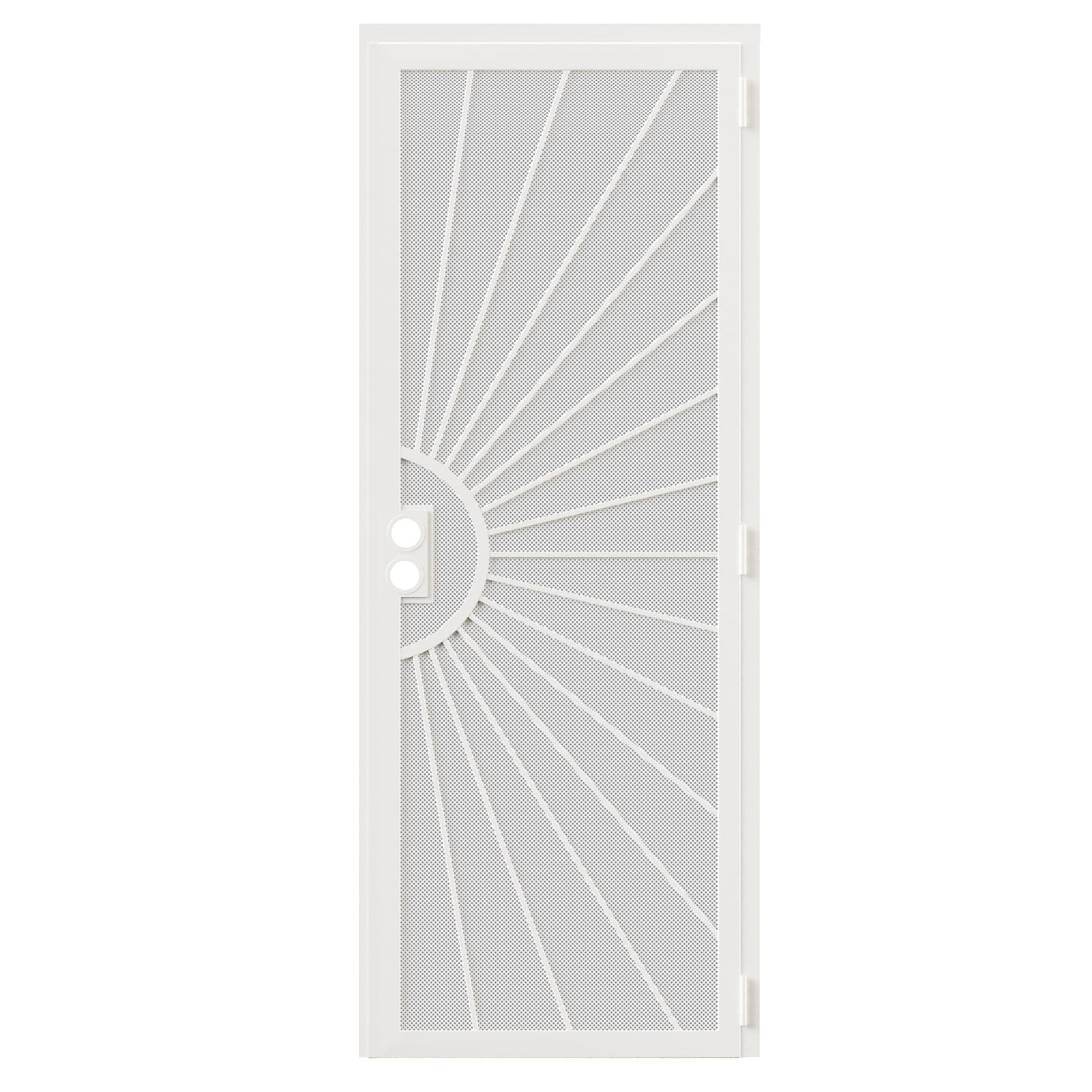 JUJUBON EX-SECDSD-WTTY-32 Security door 32-in x 80-in White Steel Recessed or surface mount Universal/Reversible Security Door with White Screen and No bore