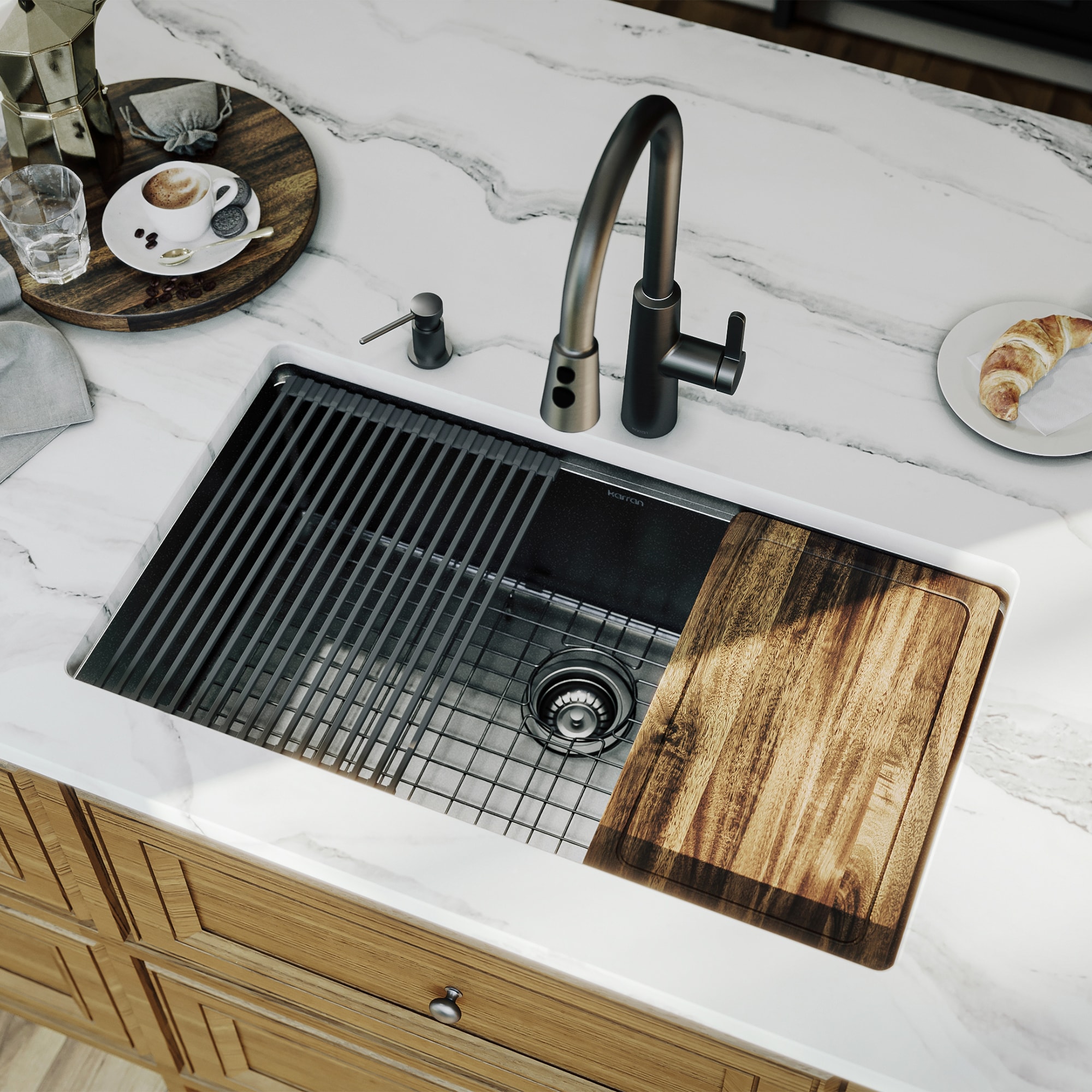 Karran Elite Workstation Undermount 32-in x 18.75-in Stainless steel Single bowl 16 -Gauge Workstation Kitchen Sink