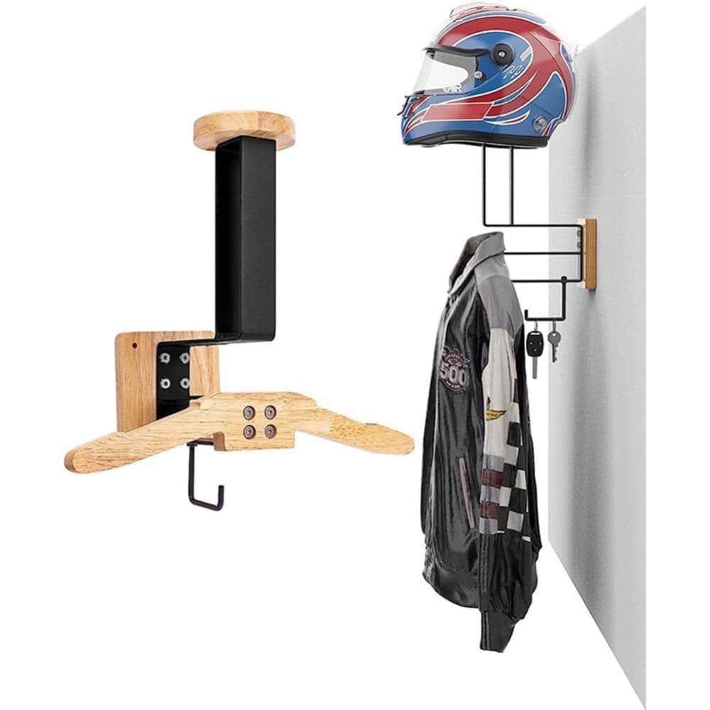 Qeetex 2 Wood + Iron Wooden Tactical Equipment Organizer Police Equipment Solid Wood Hanger Wall Mounted Motorcycle Helmet Storage Rack