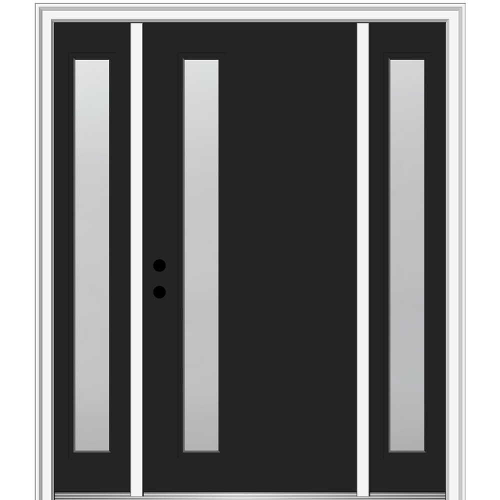 MMI DOOR ZZ347130R 60-in x 80-in x 4-9/16-in Fiberglass Pulse lite Right-hand inswing Black Painted Prehung Front Door with Sidelights with Brickmould Insulating core