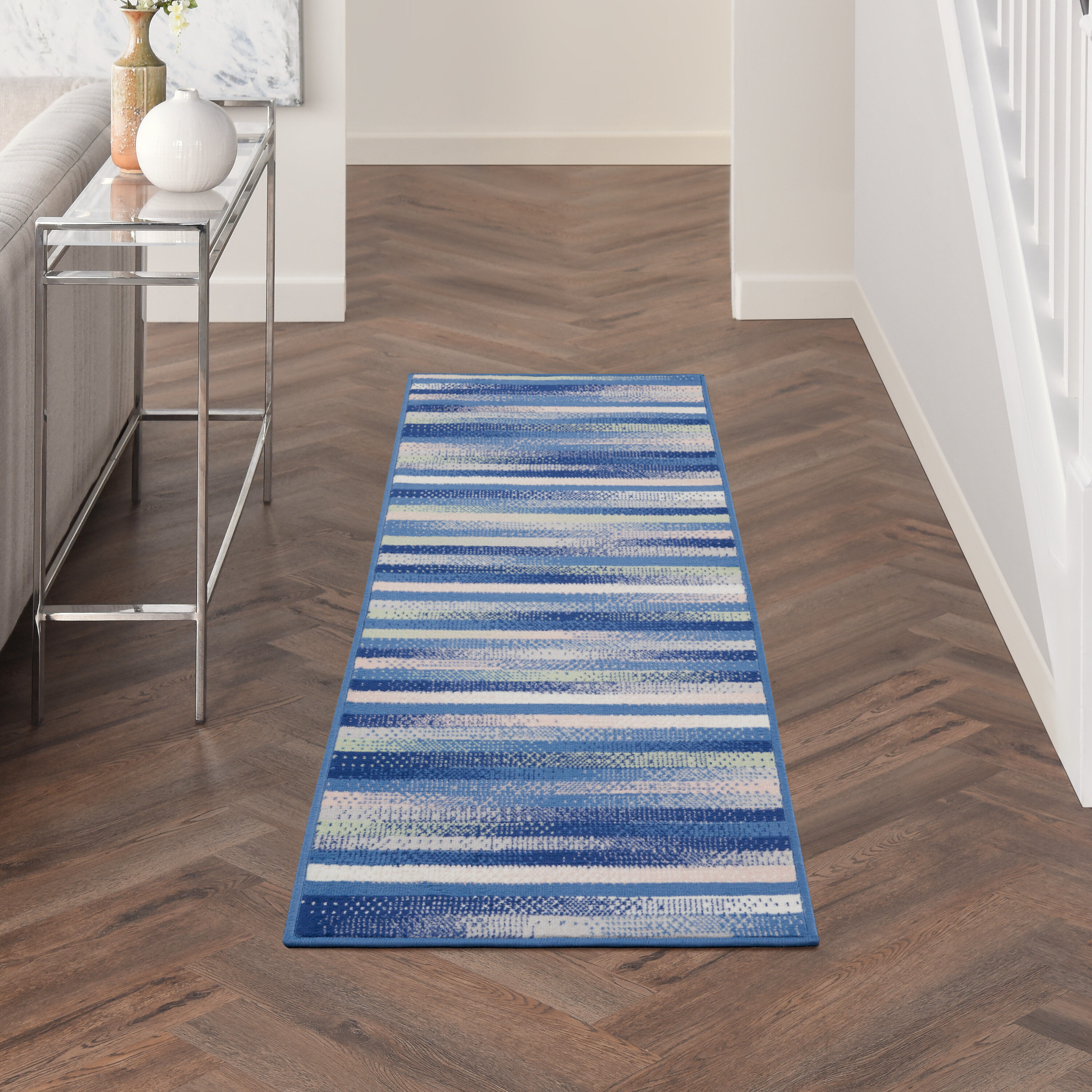 Nourison 99446833884 Whimsicle 2 x 6 (ft) Loomed Polypropylene Blue Multicolor Rectangular Indoor Stripe Runner rug
