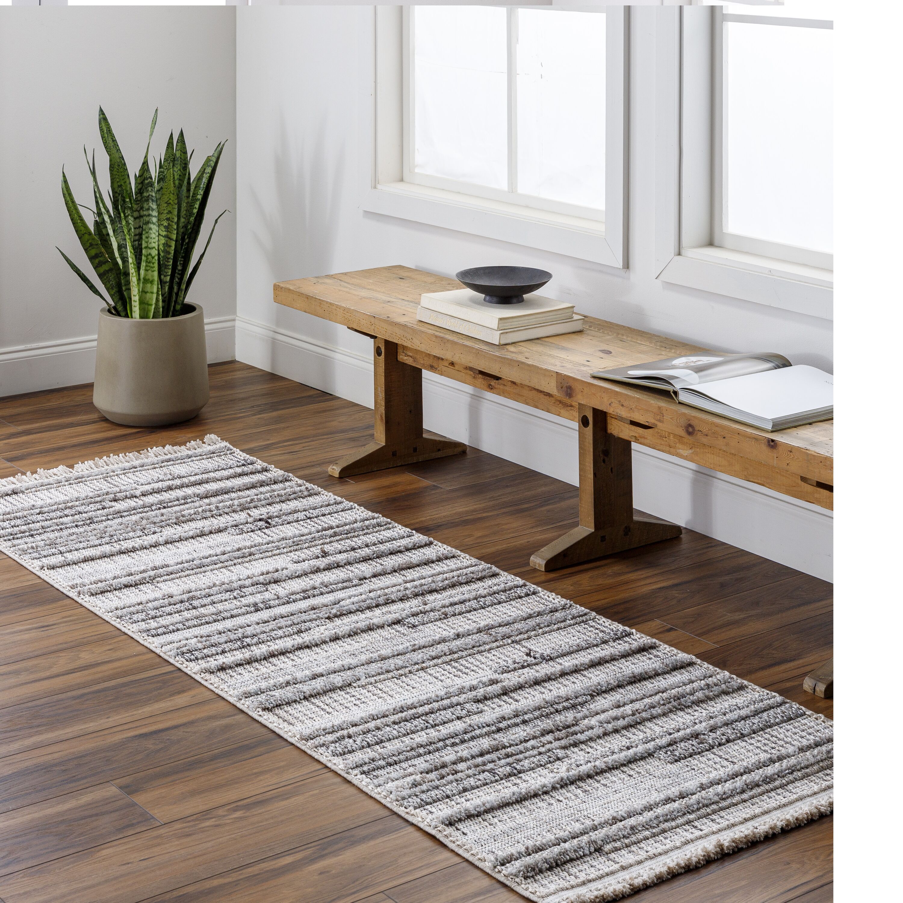 Origin 21 with STAINMASTER Sm Smoky Stripe Performance 2 X 8 (ft) Gray  Indoor Stripe Runner Rug in the Rugs department at