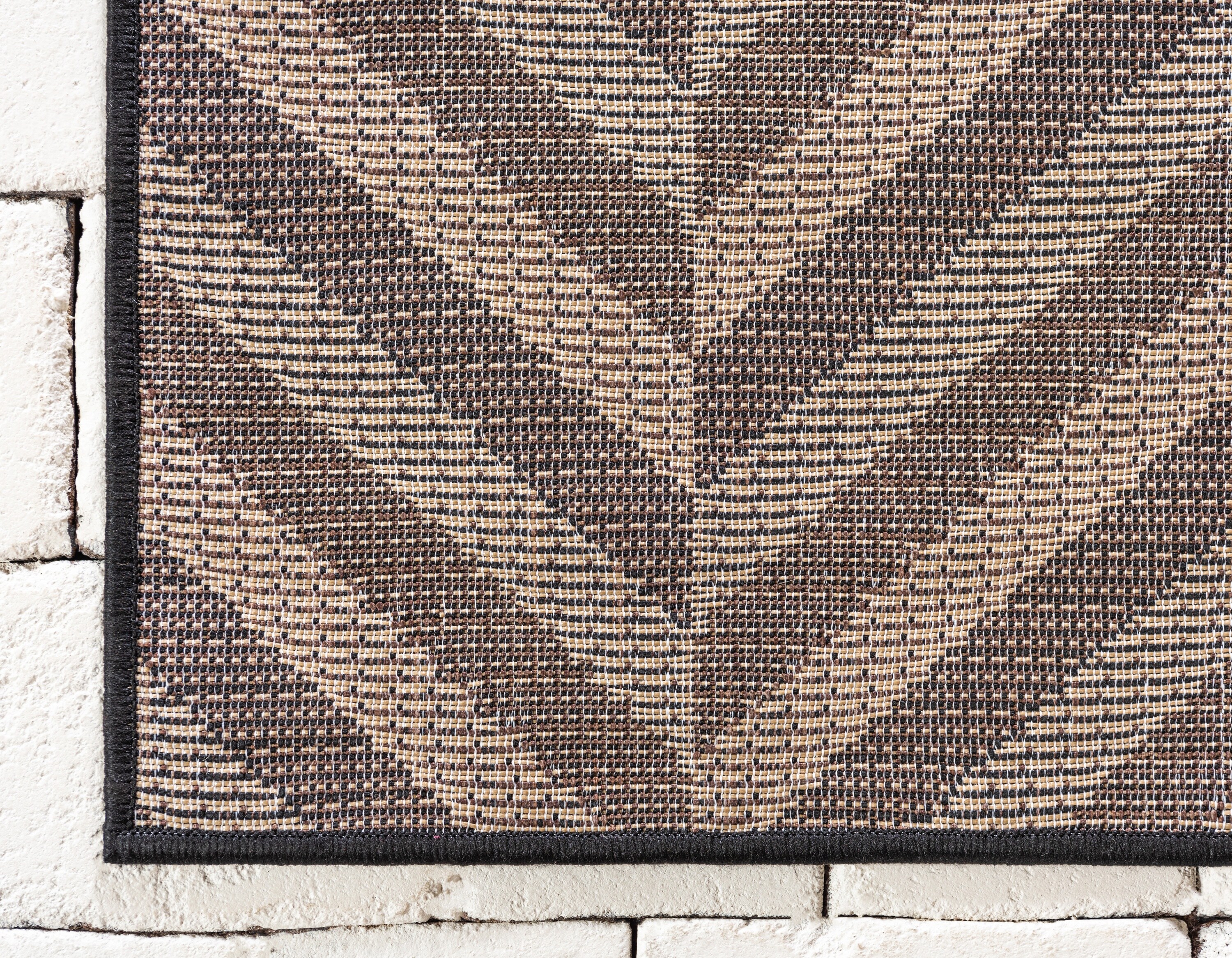 Chevron Pattern Black and Brown Synthetic Outdoor Area Rug