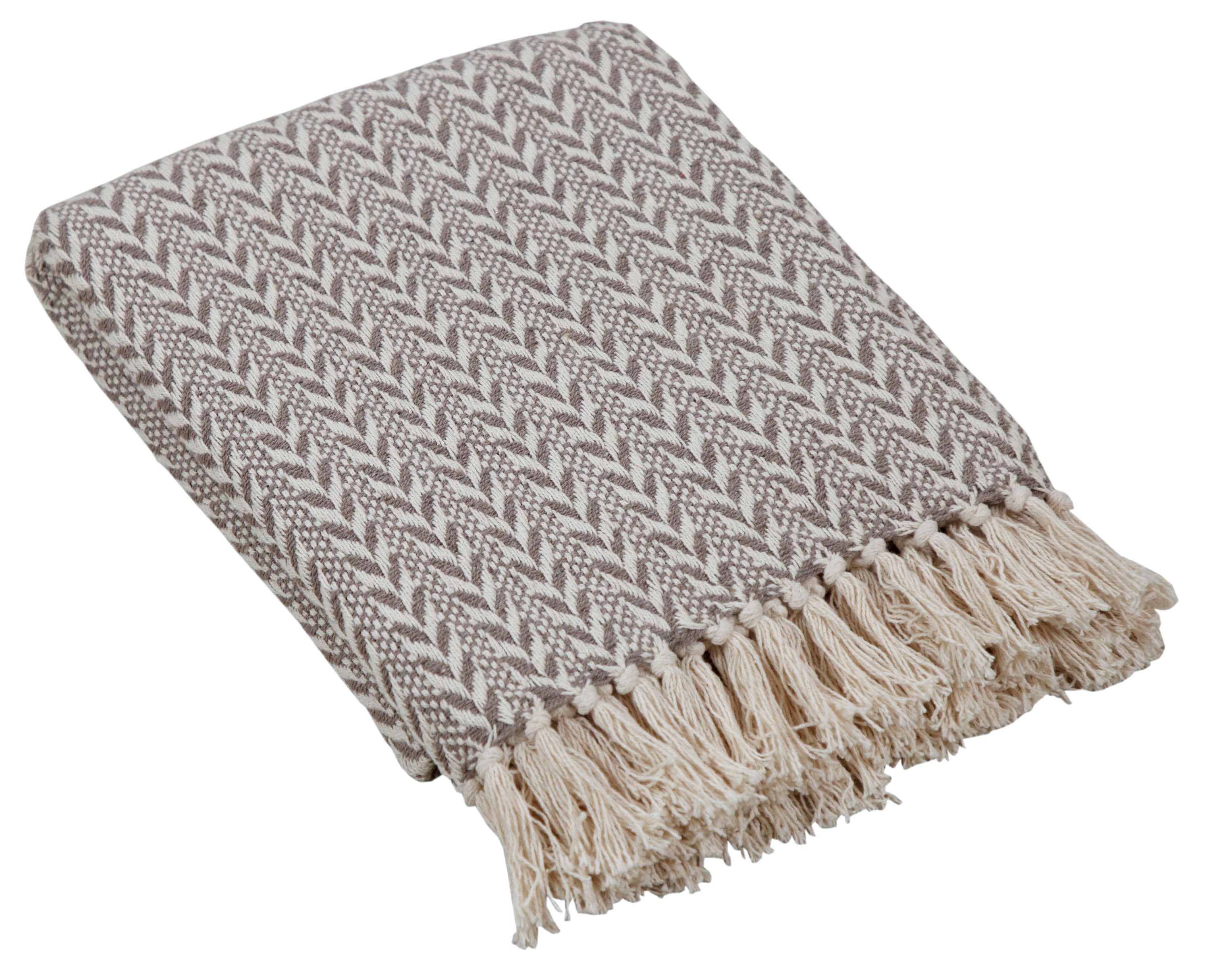 Timberbrook THRH004 Hogan Beige/ivory 50-in x 60-in Cotton Throw