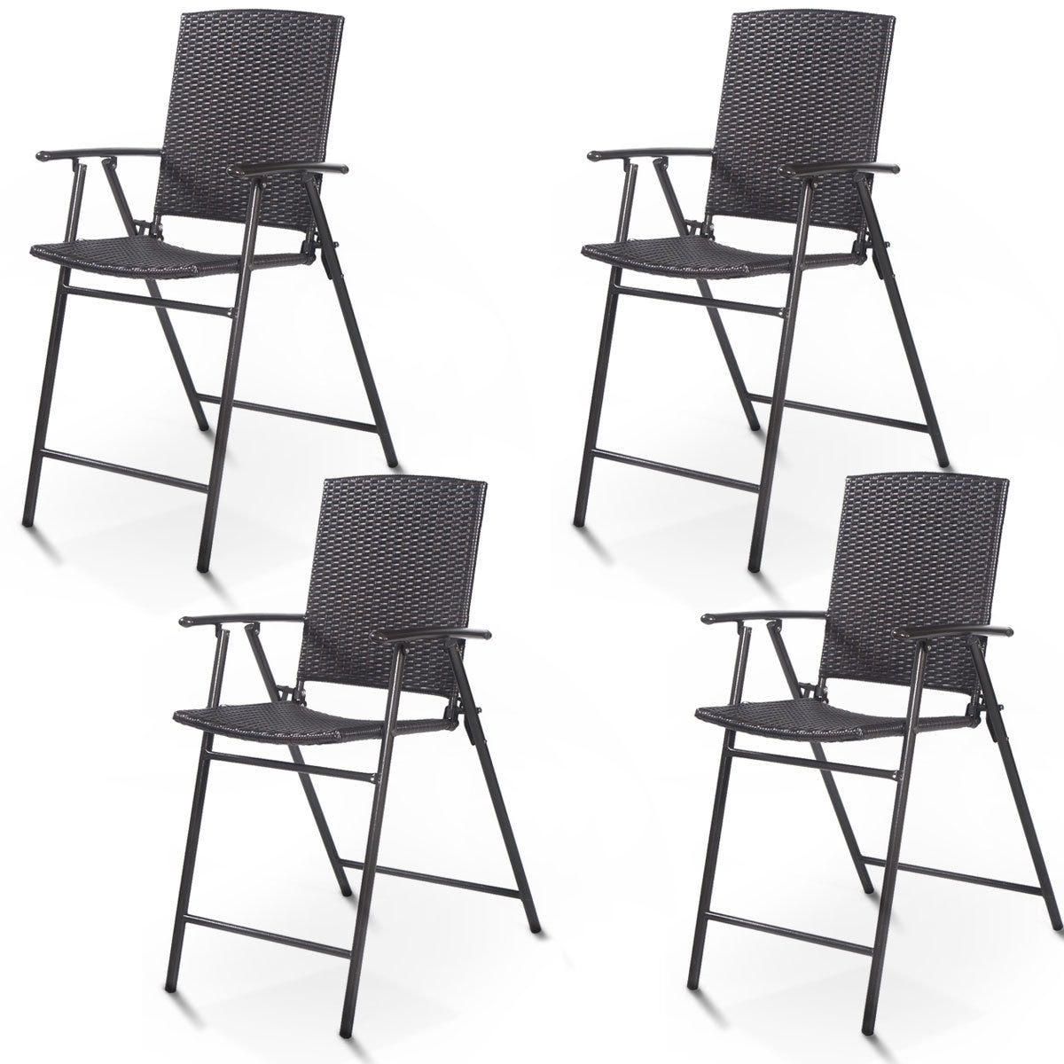 LIVIZA OUS52885 Set of 4 Rattan Brown Rattan Frame Stationary Conversation Chair with Brown Solid Seat