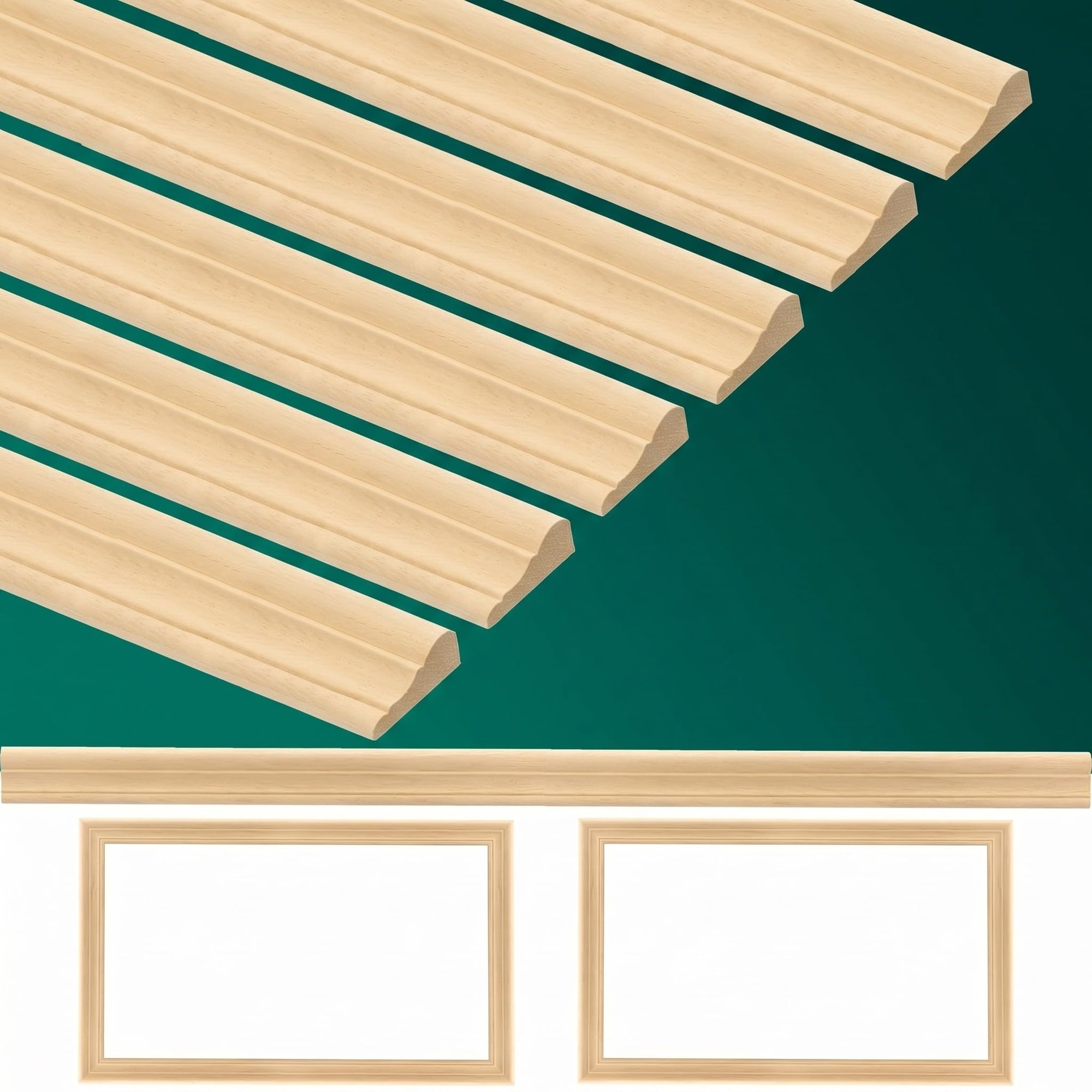 Oyezvary  Decorative Wood Molding Trim Set 12 Pieces Unfinished Pine Wood Fluted Wall Panel Strips for DIY Door Wall Table Cabinet Decoration