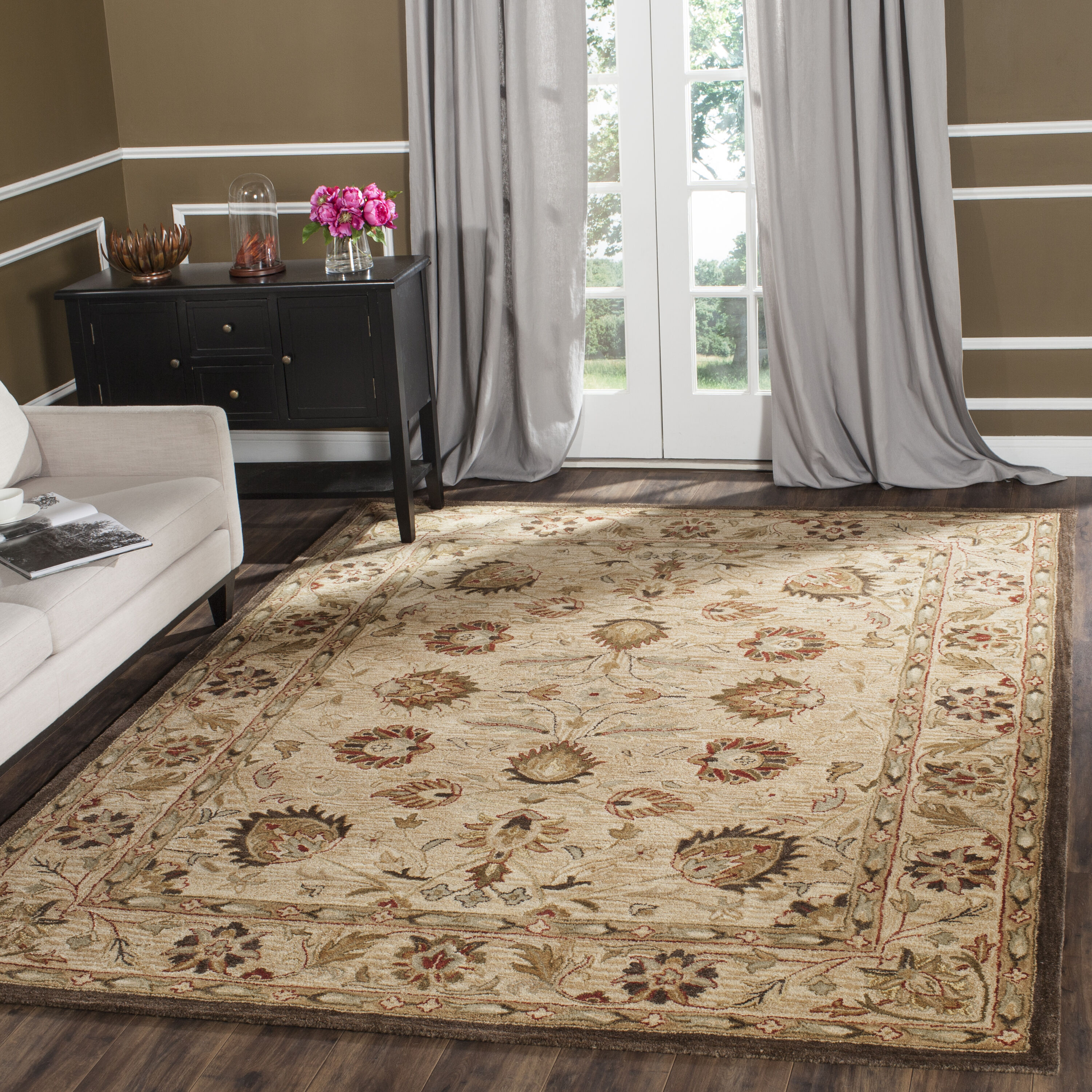 Safavieh AT812A-9 Antiquity Taleghan 8 x 11 (ft) Tufted Wool Beige/Beige Rectangular Indoor Floral/Botanical Vintage Area rug