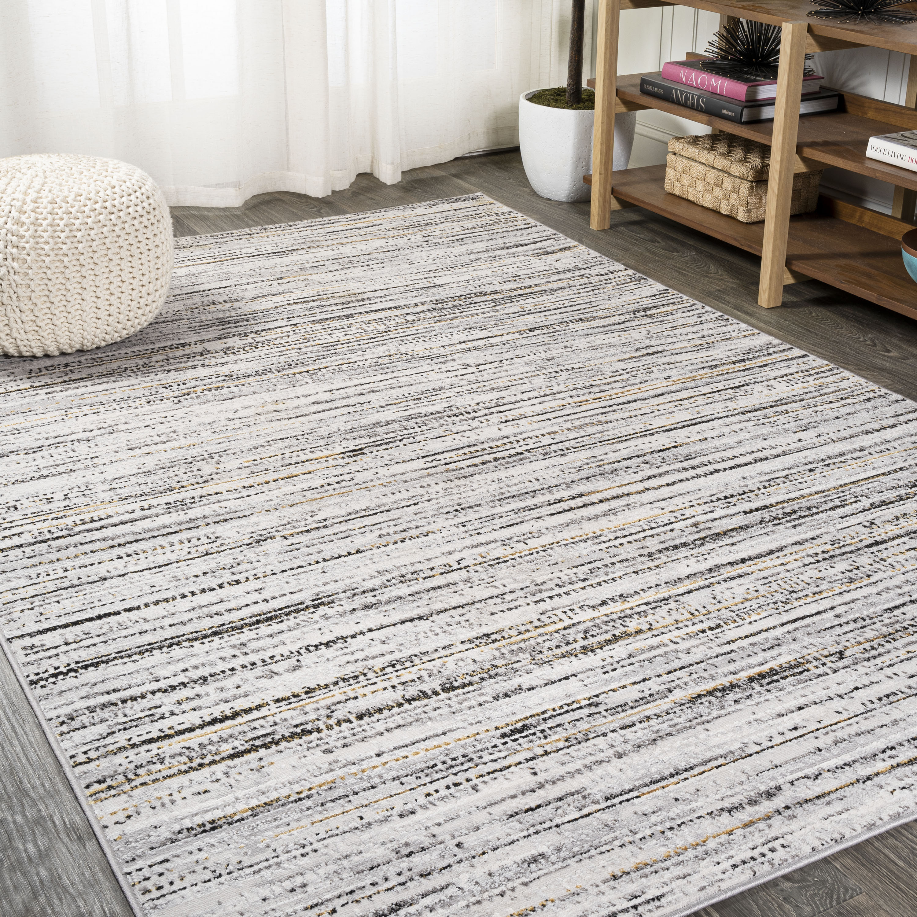 JONATHAN  Y SOR200A-4 Silk Orchid Loom Strie 4 x 6 (ft) Loomed Polypropylene Gray/Black Rectangular Indoor Stripe Area rug