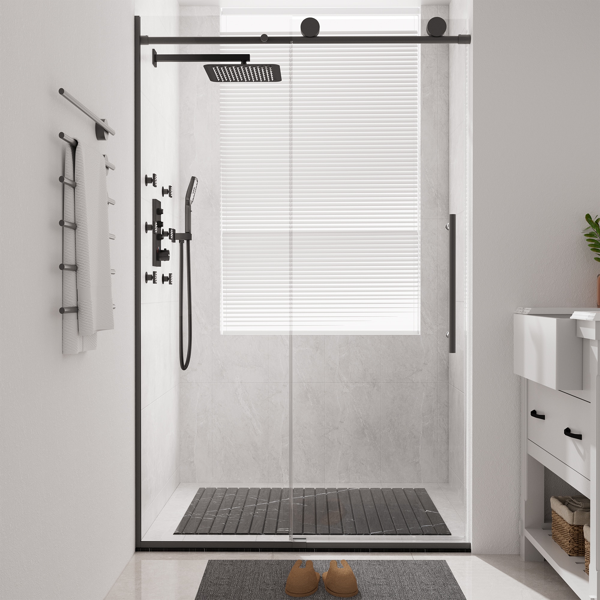 CASAINC CA-LBD6-4876MB Matte Black 44-in to 48-in W x 76-in H Frameless Clear Glass Sliding Shower door