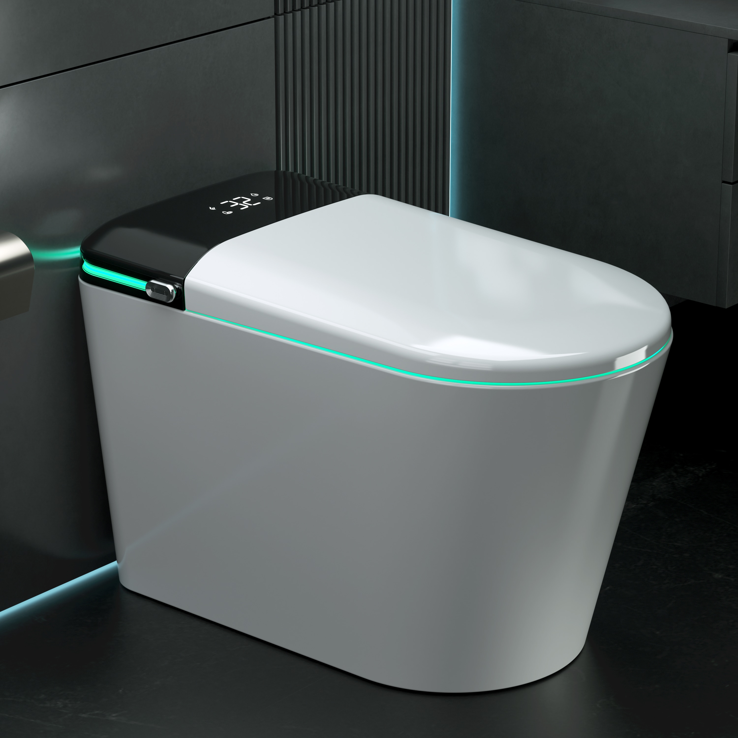 Wooakway Elongated 1.28 GPF Smart Bidet Toilet in White with Foam Shield Massage Seat Auto Open/Close and Front Feminine Wash