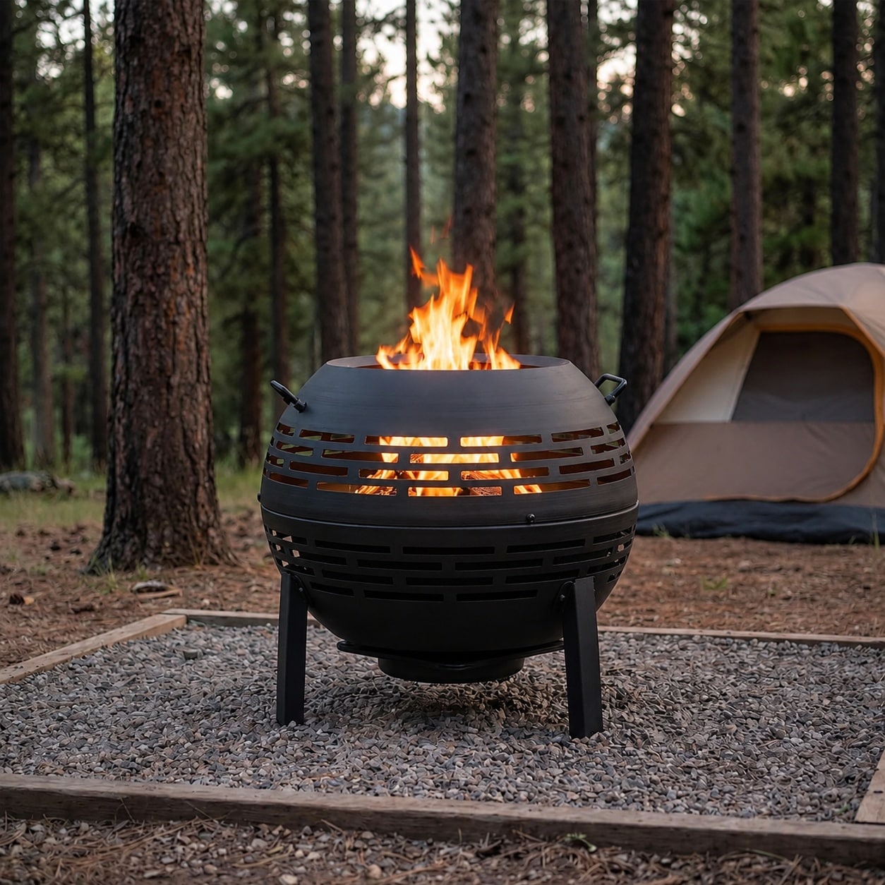 KHKFY  22 Inch Round Alloy Steel Wood Burning Fire Pit with Detachable Legs Handles Dust Cover Gloves for Patio Backyard Camping Outdoor Use