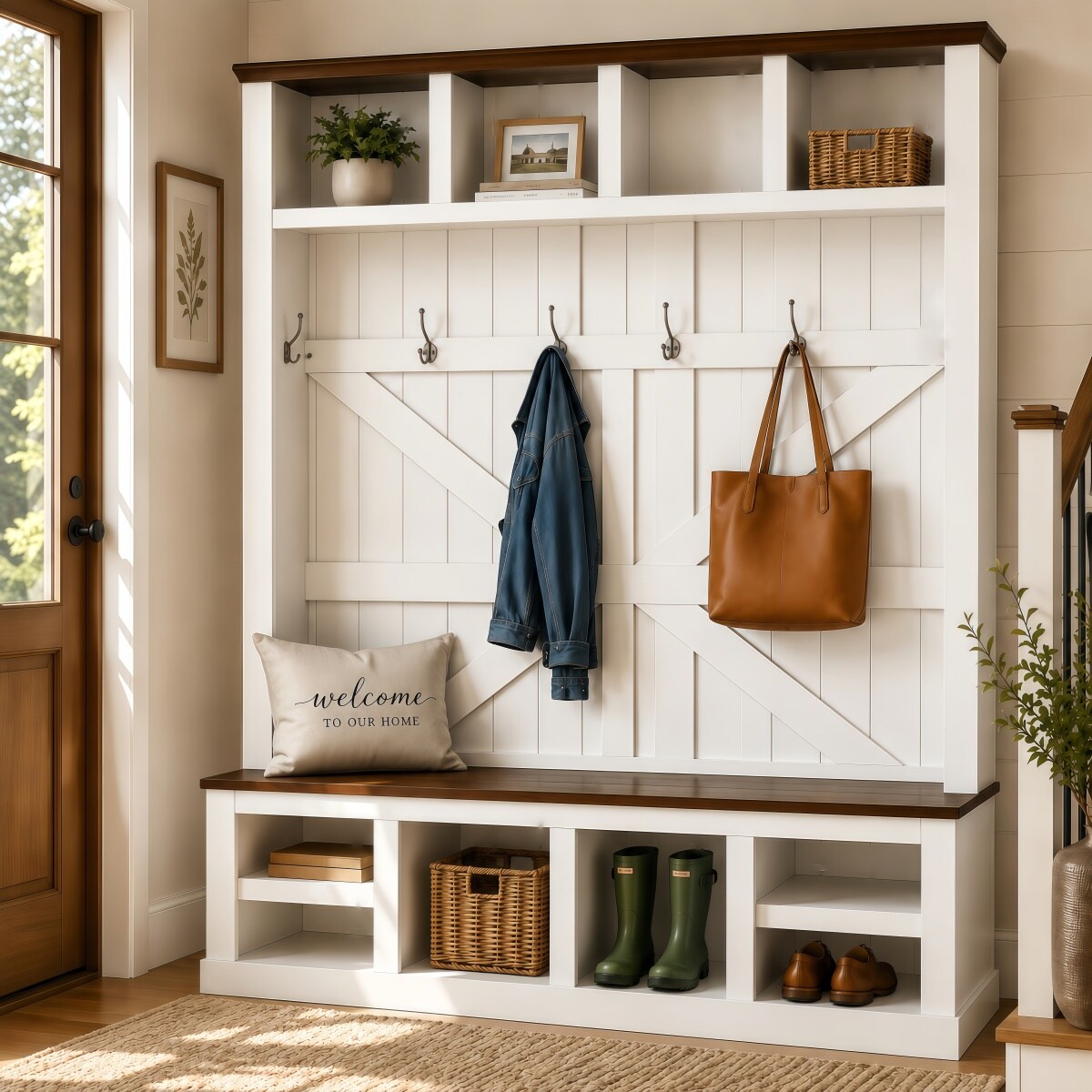 Streamdale Furniture Streamdale Farmhouse Hall Tree with Bench and Shoe ...