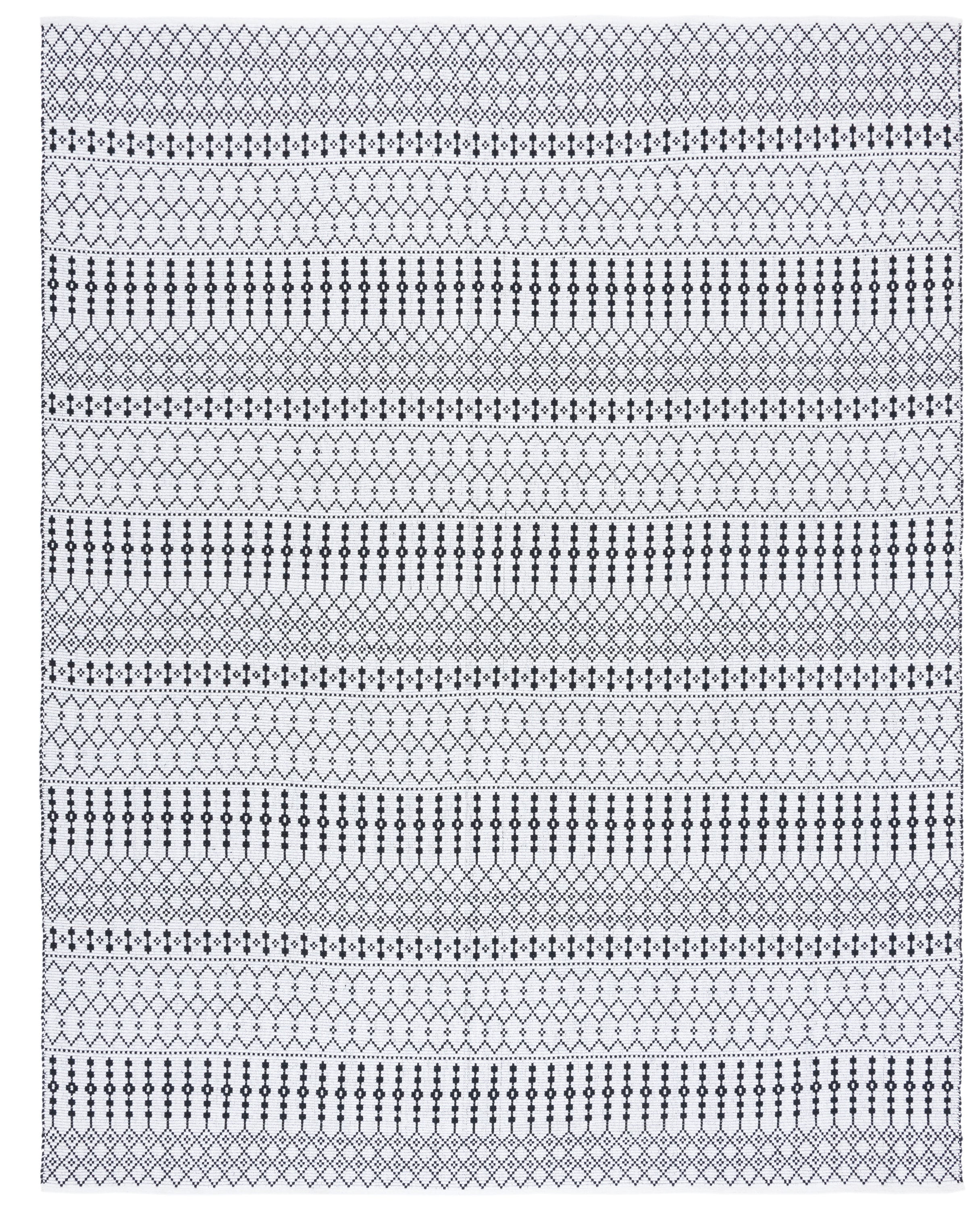 Bohemian Black and Ivory Handwoven Kilim Area Rug - 8' x 10'