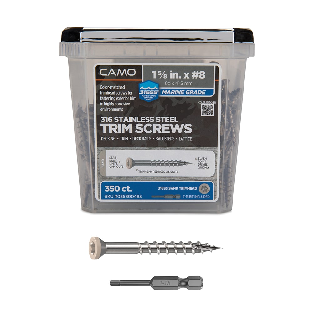 CAMO 0353004SS Sand #8 x 1-5/8-in Stainless steel Exterior Trim screws ( 350 -Per Box )