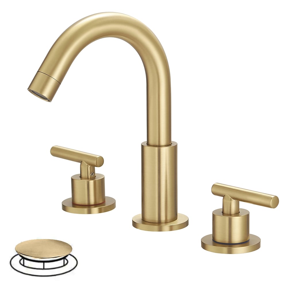 BWE 8 in. Widespread Double Handle Bathroom Faucet Water-Saving with Drain Kit in Brushed Gold 16441-BG