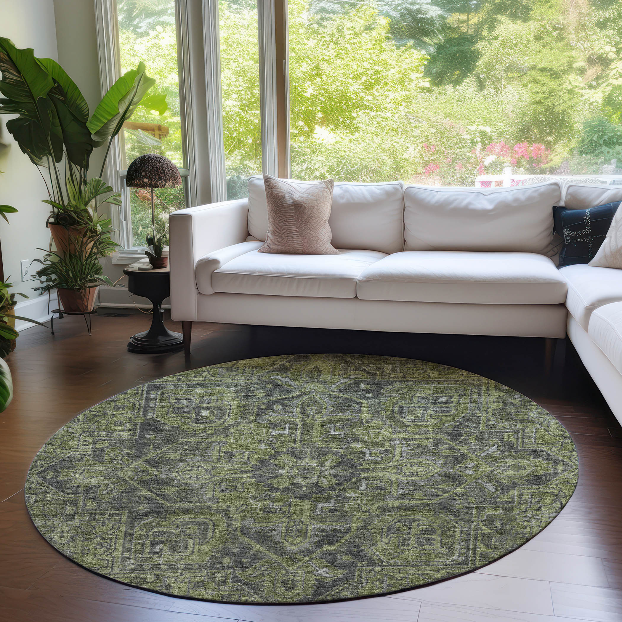 Addison Rugs ACN571GE8RO Chantille ACN571GE 8 x 8 (ft) Polyester Green Round Indoor/Outdoor Geometric Oriental Machine washable Area rug